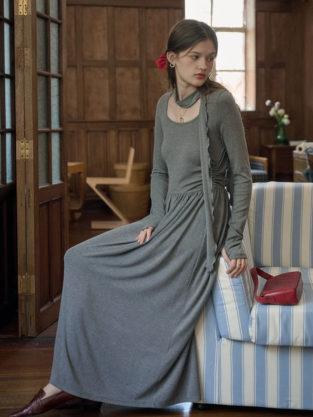 ??Final Sale??Eloisa Round Neck Rose Bow Top Temperature Regulating Textile Soft touch finish