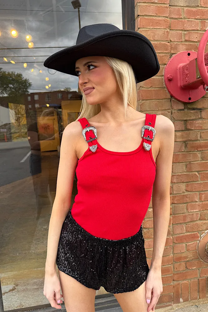Rodeo Buckle Bodysuit - Red Soft Cotton Blend