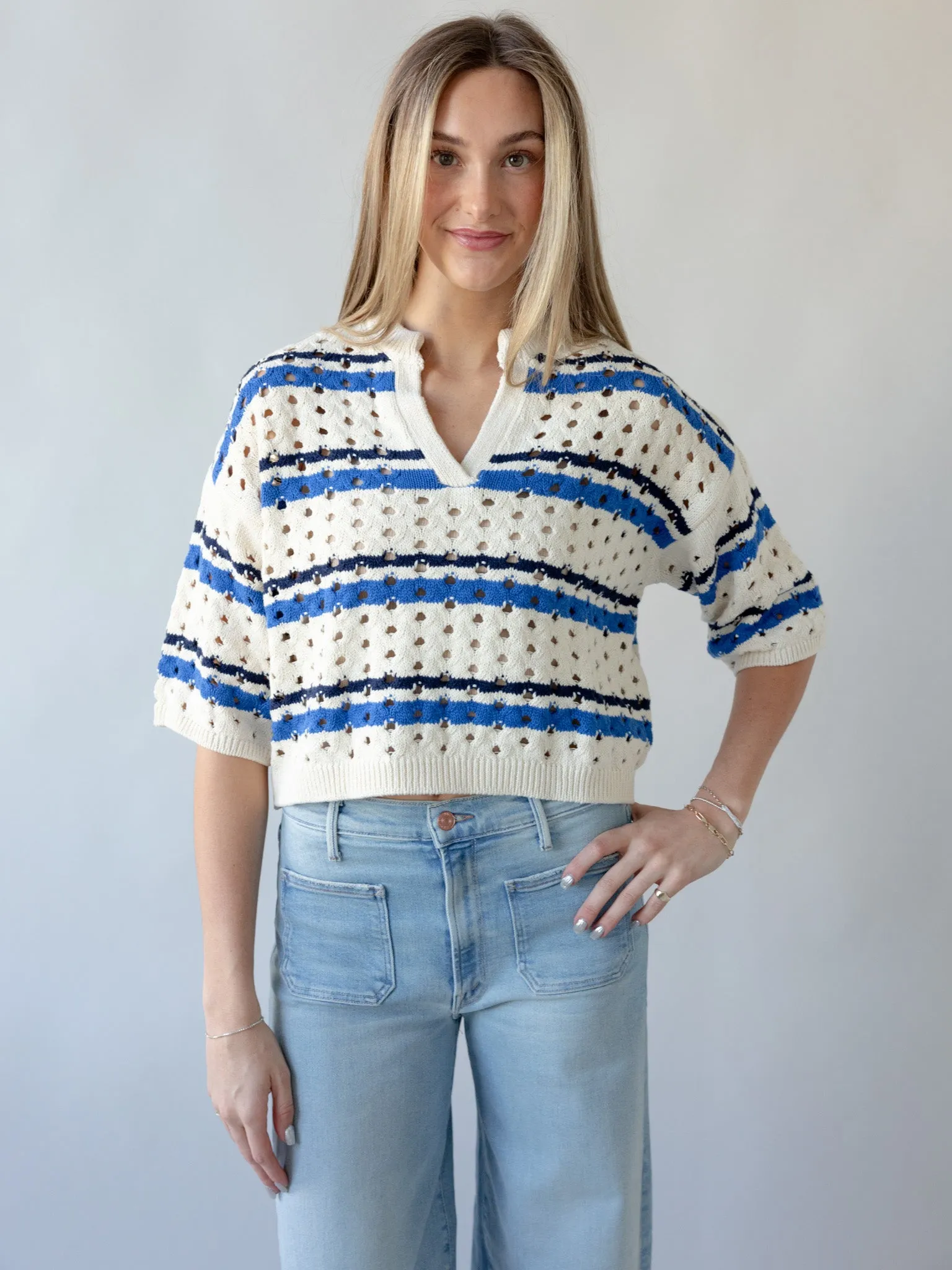 DroppedShoulder Match Point Sweater- White