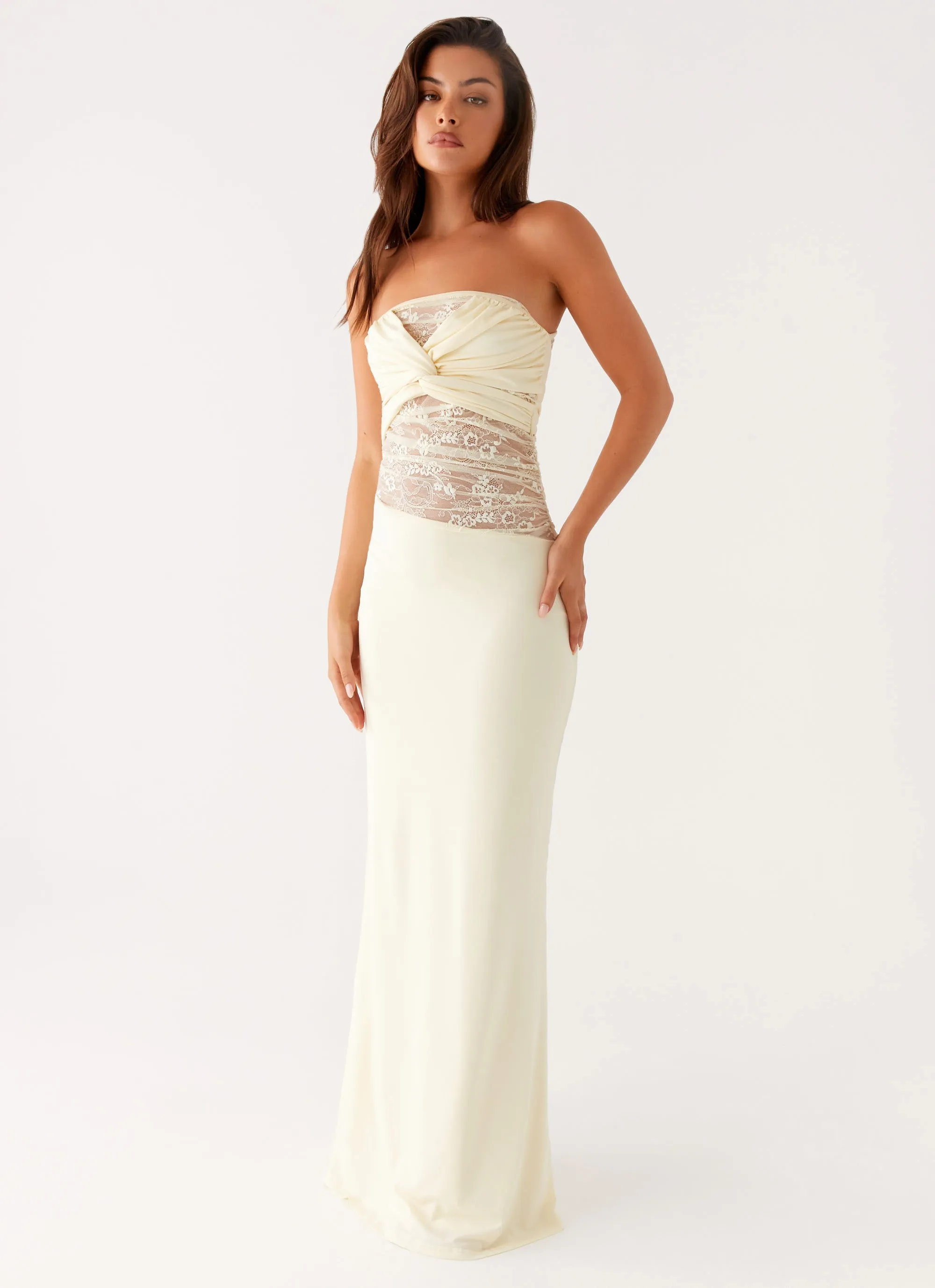 Polished Edge Soft Tone Sweet Energy Strapless Maxi Dress - Yellow