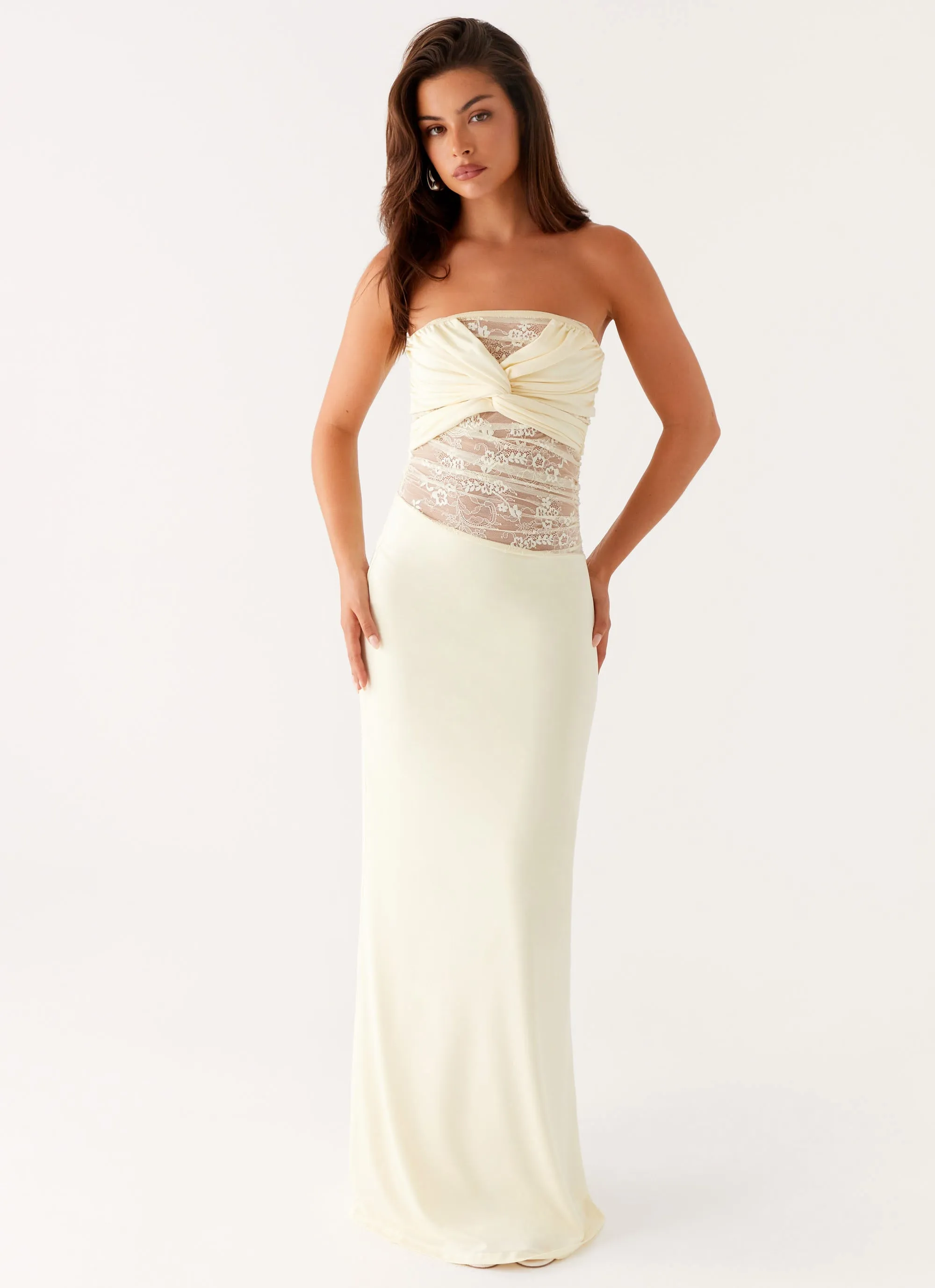 Silky Drape Dreamy Simplicity Sweet Energy Strapless Maxi Dress - Yellow