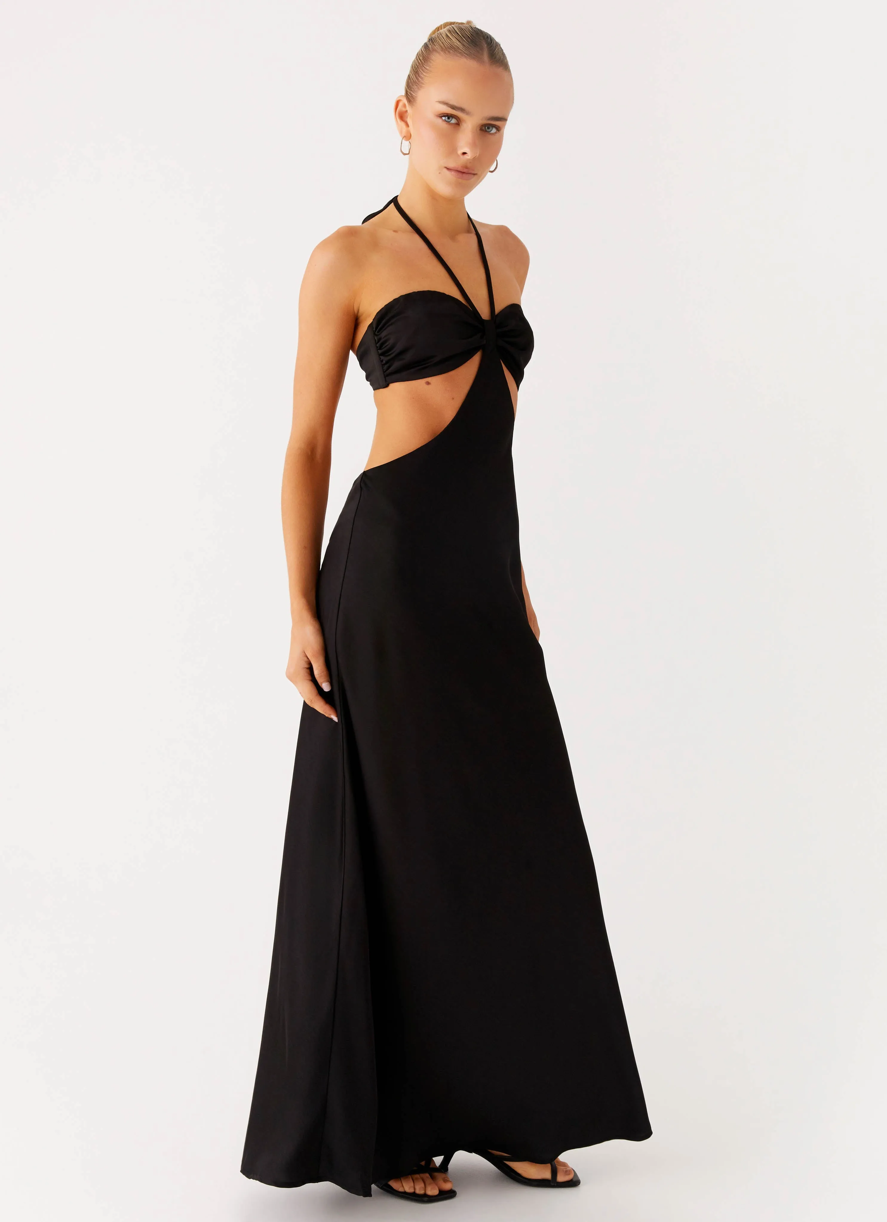 Sweetheart Cut Out Maxi Dress - Black Tulle-Overlay