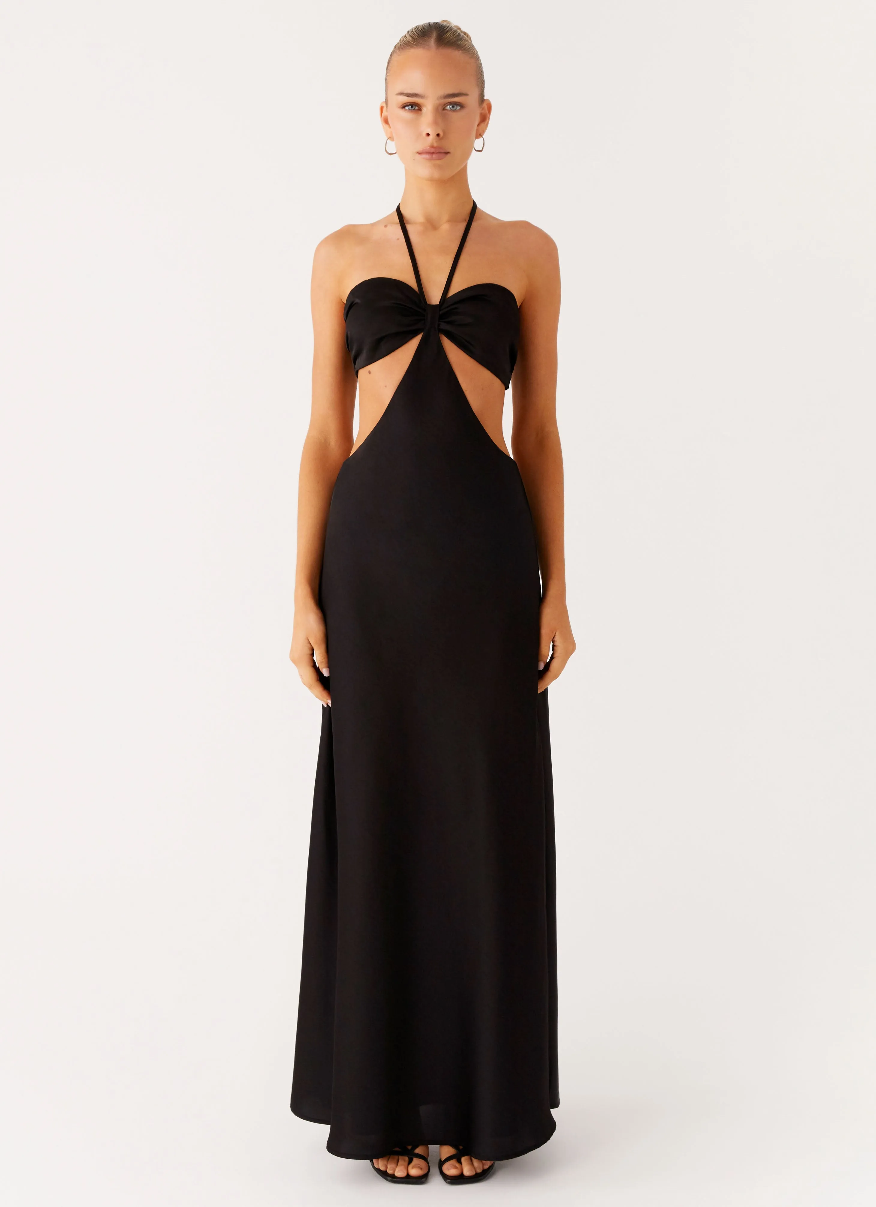Silky Silhouette Non-Pilling Sweetheart Cut Out Maxi Dress - Black