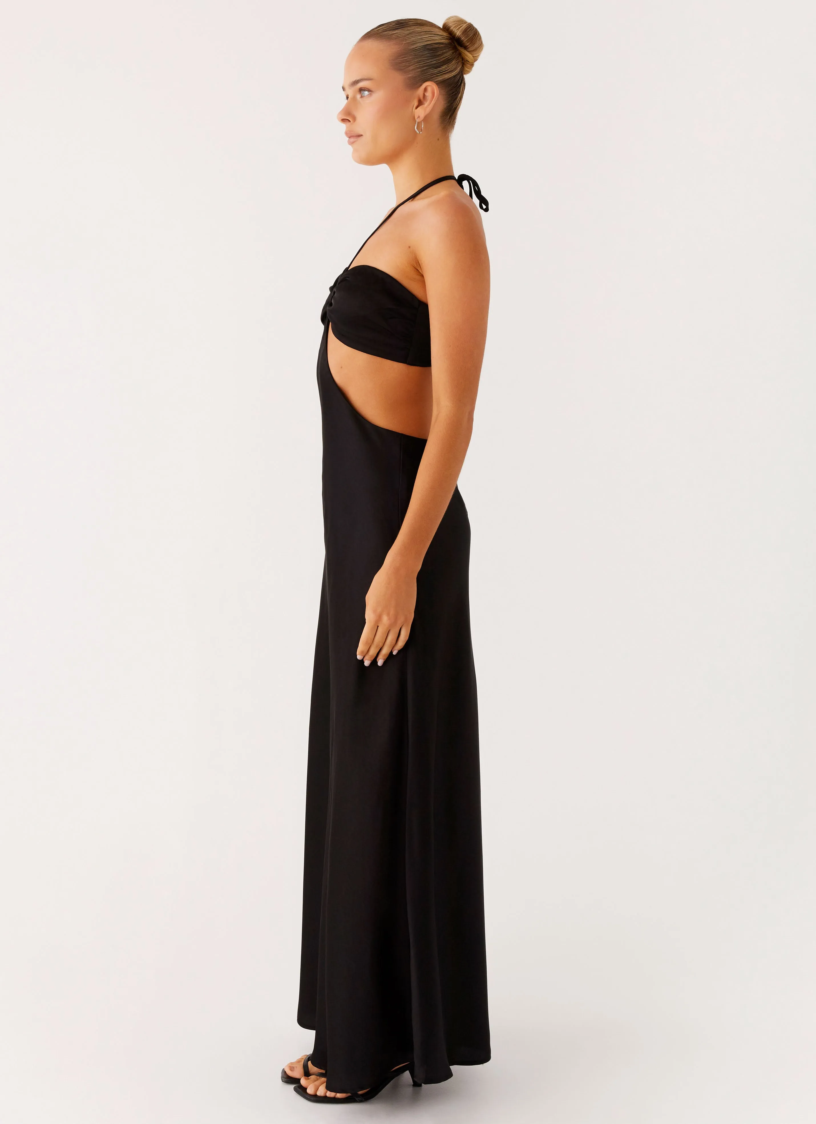Sweetheart Cut Out Maxi Dress - Black Bust-Enhancing