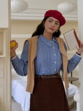 Sylvie Slanted Placket Stripe Shirt MoistureControl Soft Brushed Finish