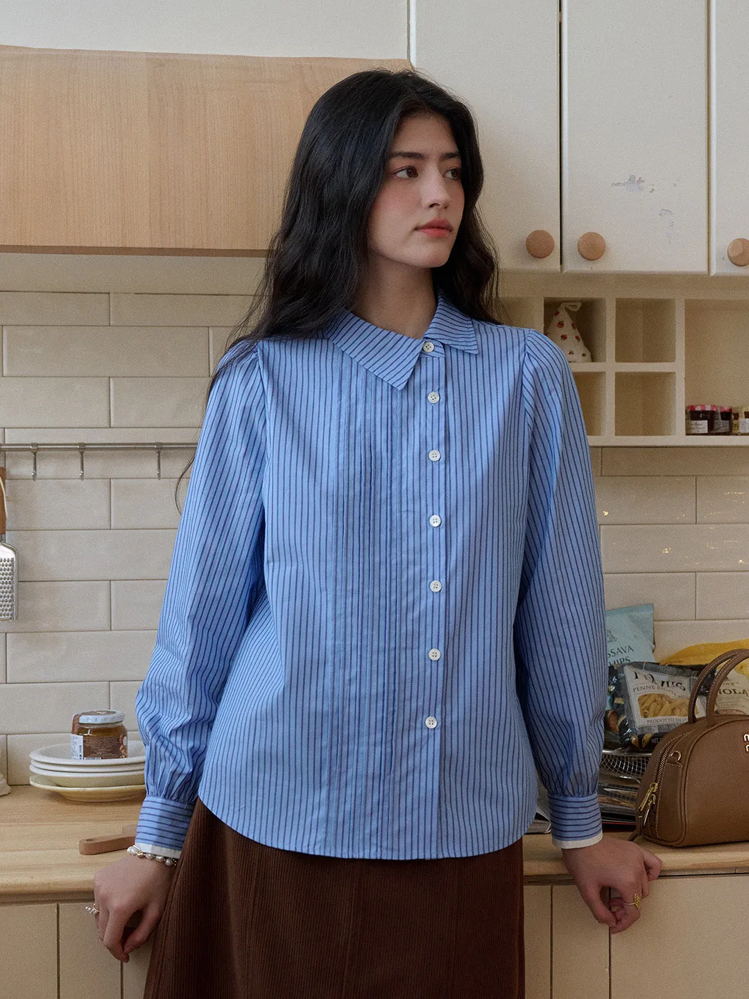 Multi Panel Cut Reflective Safety Accents Sylvie Slanted Placket Stripe Shirt