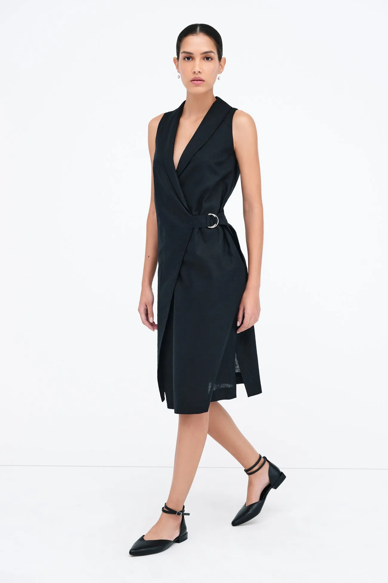 Tabitha Linen-Blend Dress Non Restrictive Collar