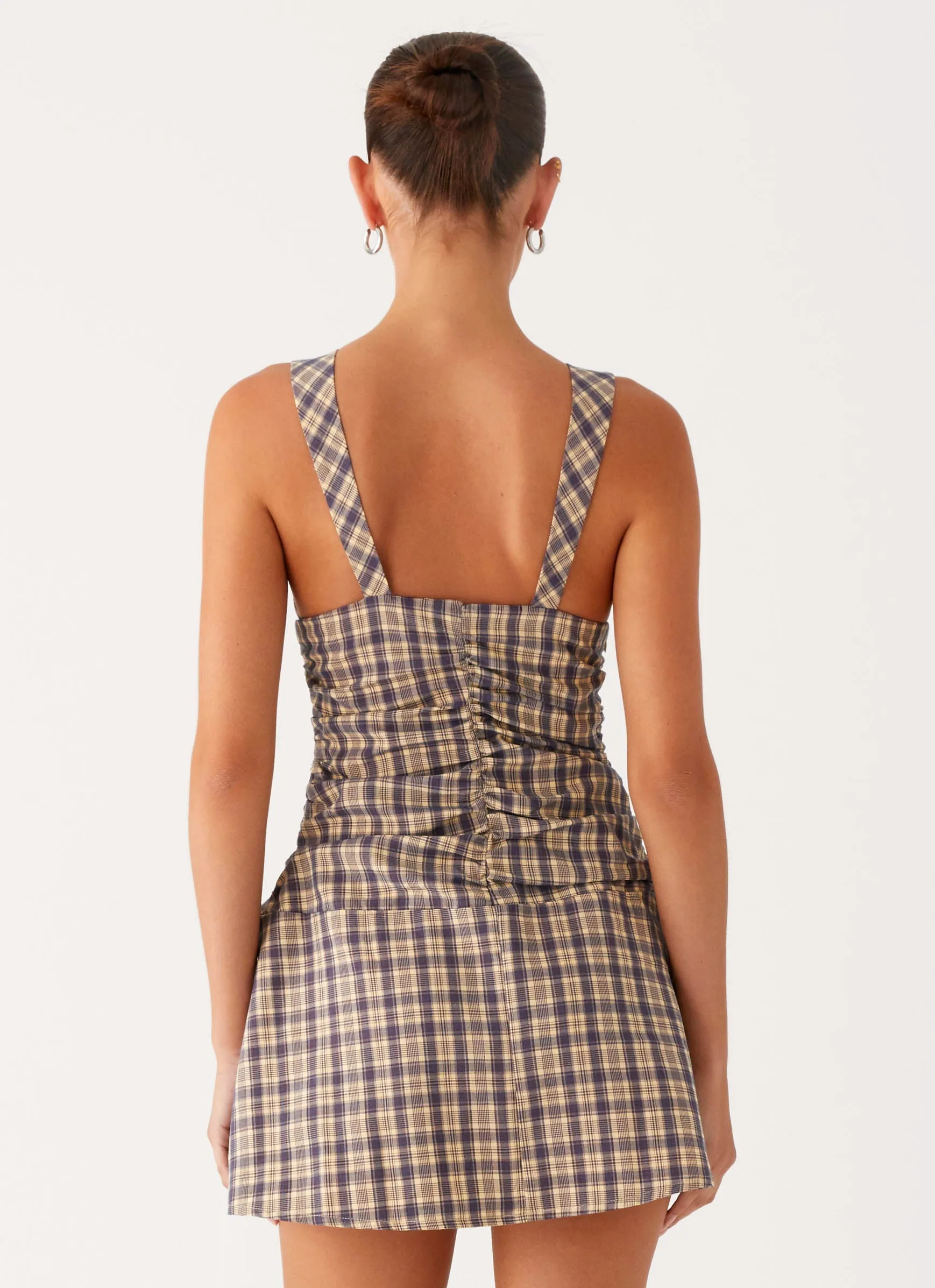 Casual Chic Street Casual Tablo Drop Waist Mini Dress - Check Print