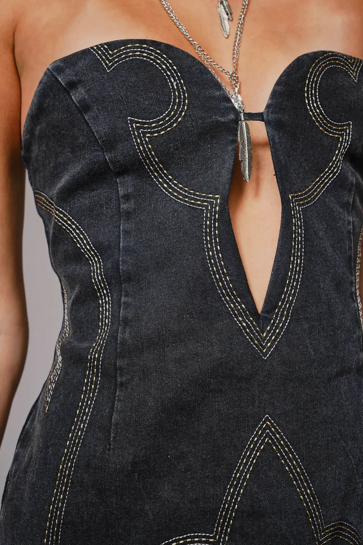 Smart and Elegant Office Casual Saddle Stitch Dress-Black Denim