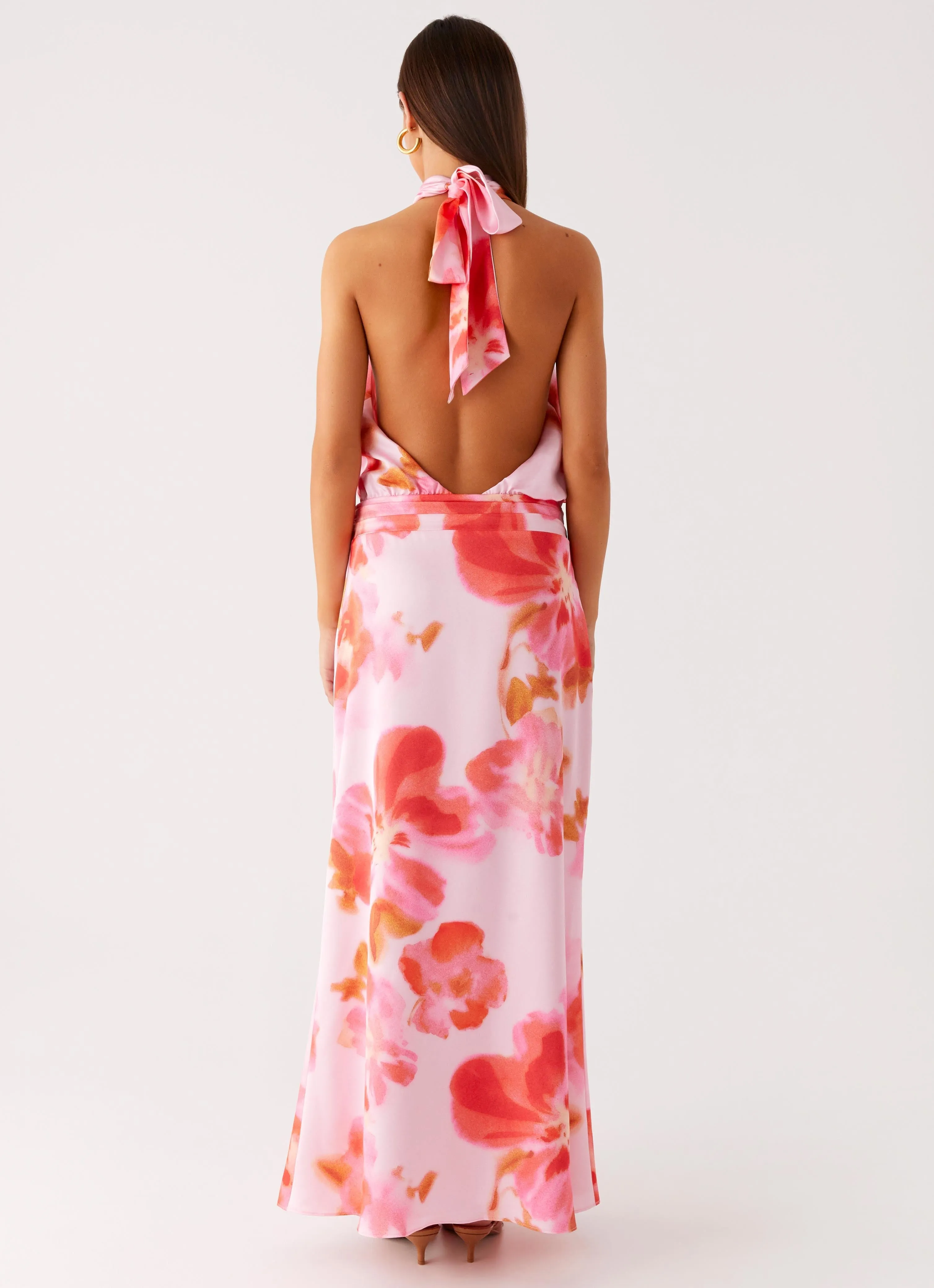 Diablo Backless Maxi Dress - Blushing Blossom Sleek Texture NonSlipClosure