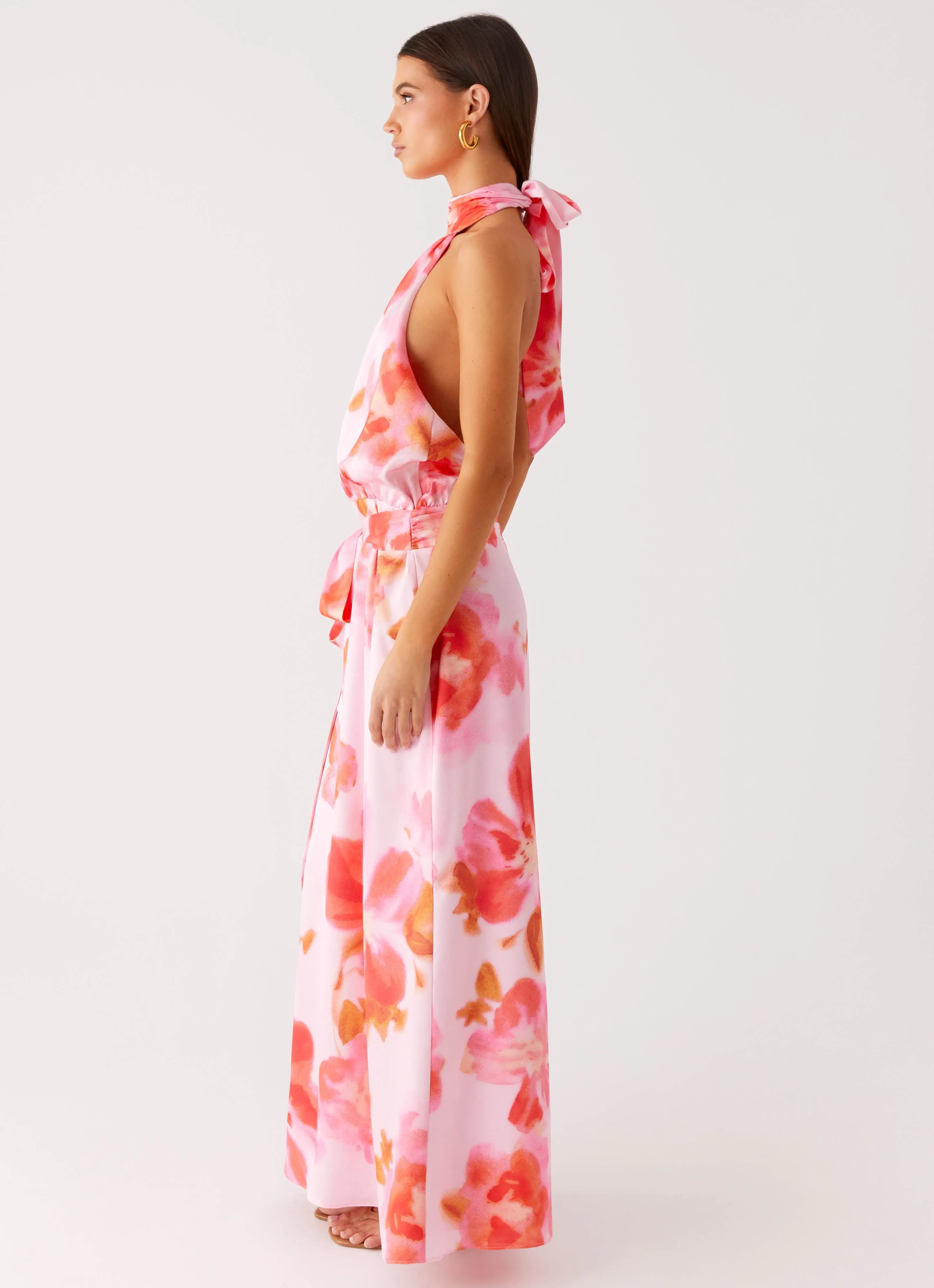 Radiant Mood Practical-Style Diablo Backless Maxi Dress - Blushing Blossom