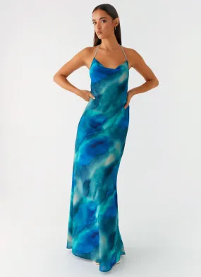 Journey Maxi Dress - Blue Tie Dye Casual Must-Have StretchableKnit