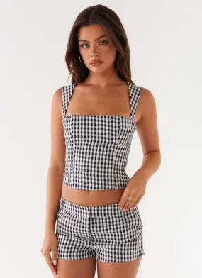 Clayton Tailored Shorts - Black Gingham Elastic Cuff