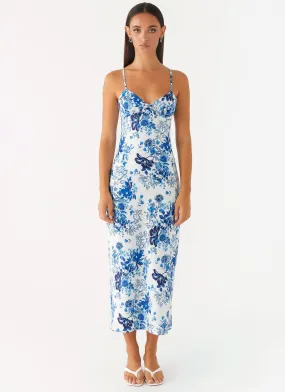 Contemporary Vibe Polished Edge Take Chances Midi Dress - Serene Sky Floral