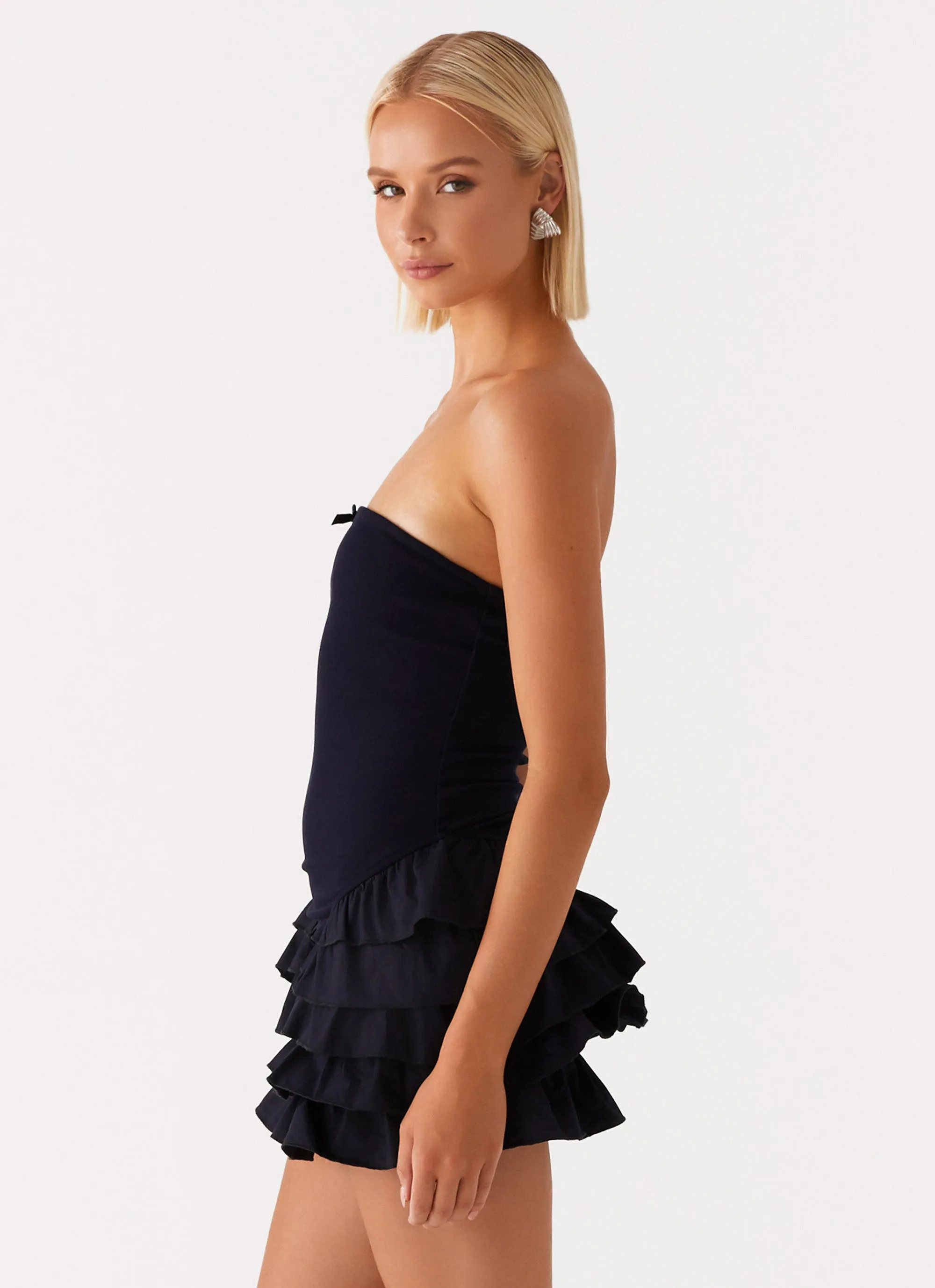 Tamay Mini Dress - Navy Luxury Finish Contrast Stitching