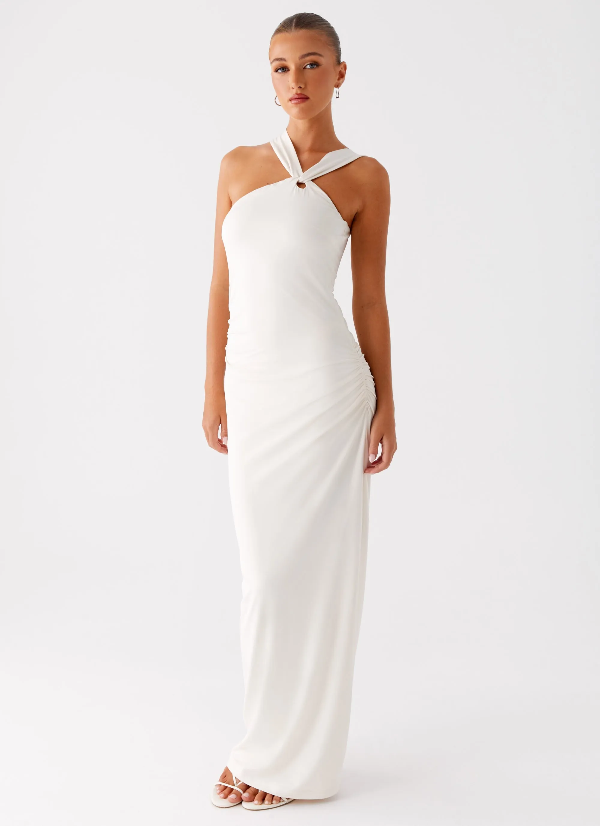 Tamira Maxi Dress - Ivory Feminine off-the-shoulder gown