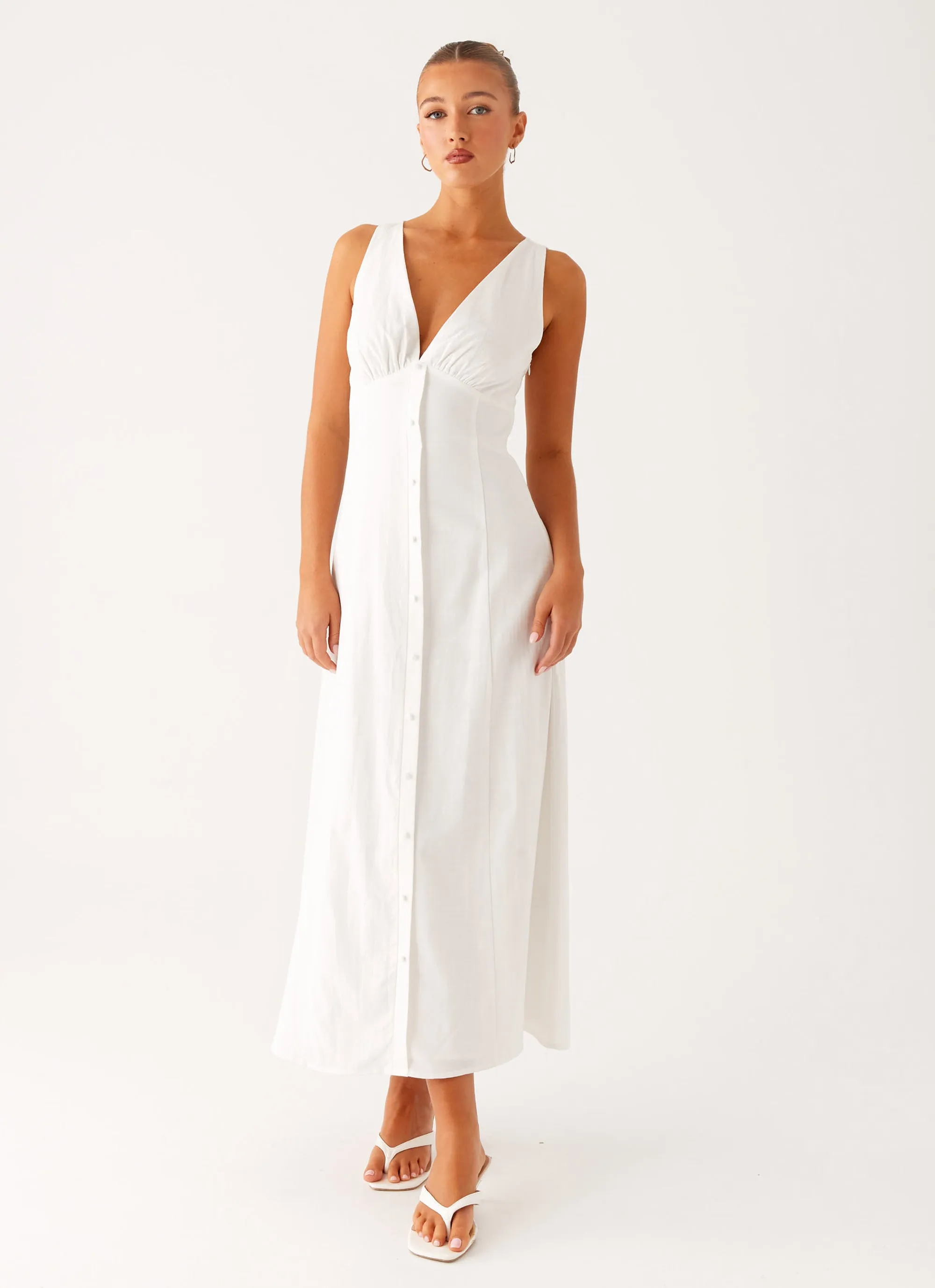 Tamsin Linen Maxi Dress - White Cozy Wearable