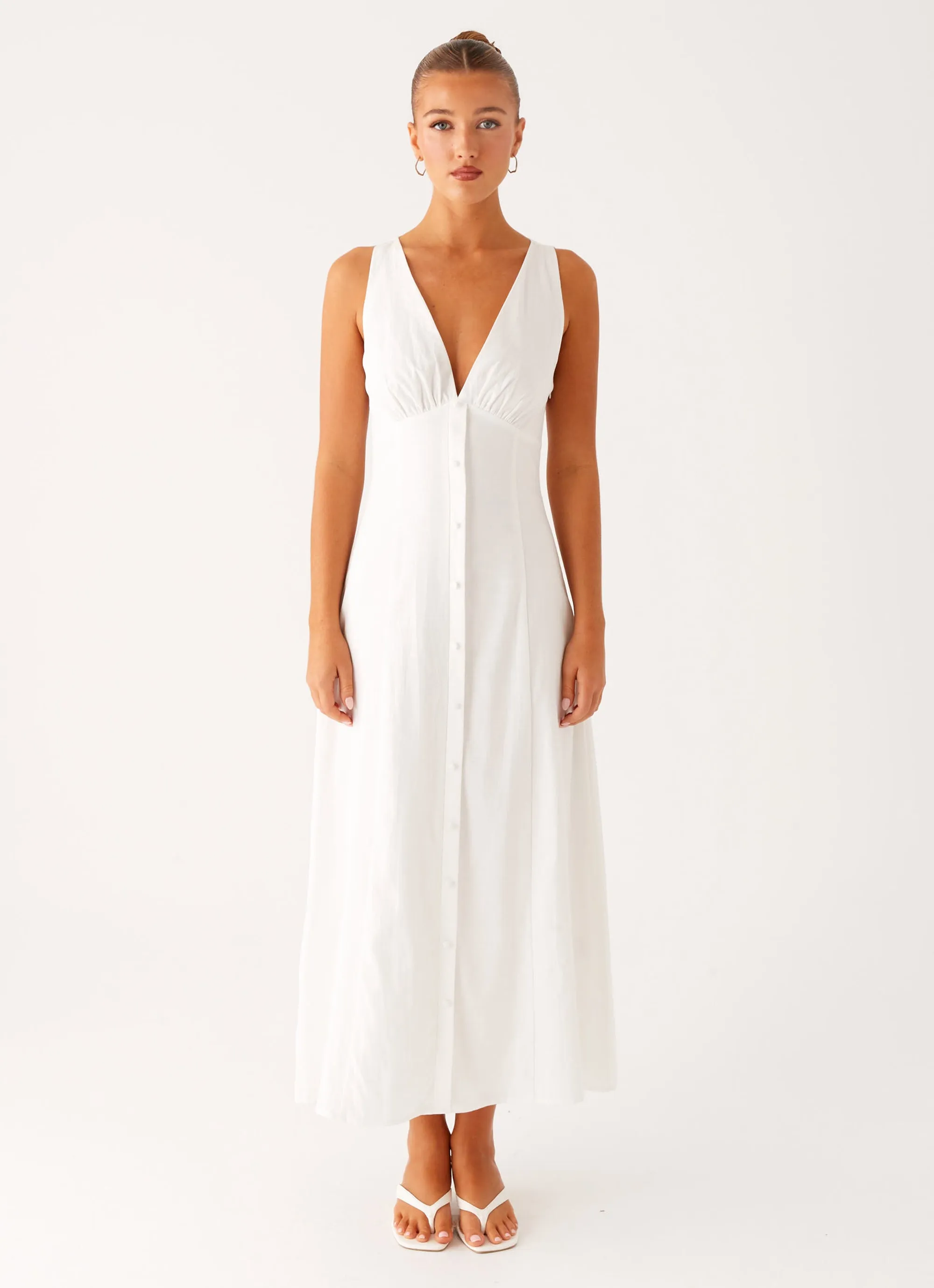 Tamsin Linen Maxi Dress - White Lightweight-Comfort