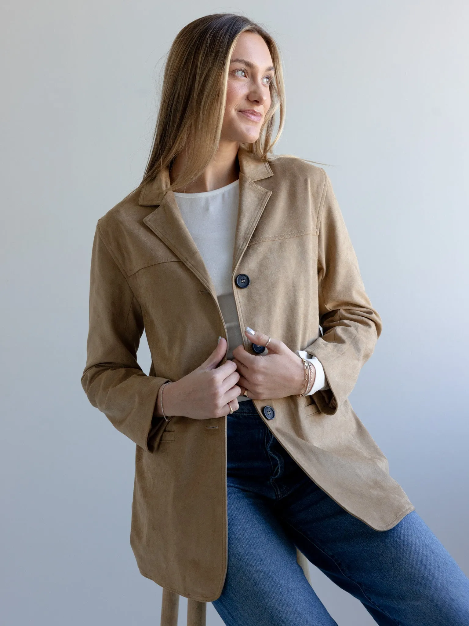 LightweightConstruction Full Zip Closure Maggie Faux Suede Blazer