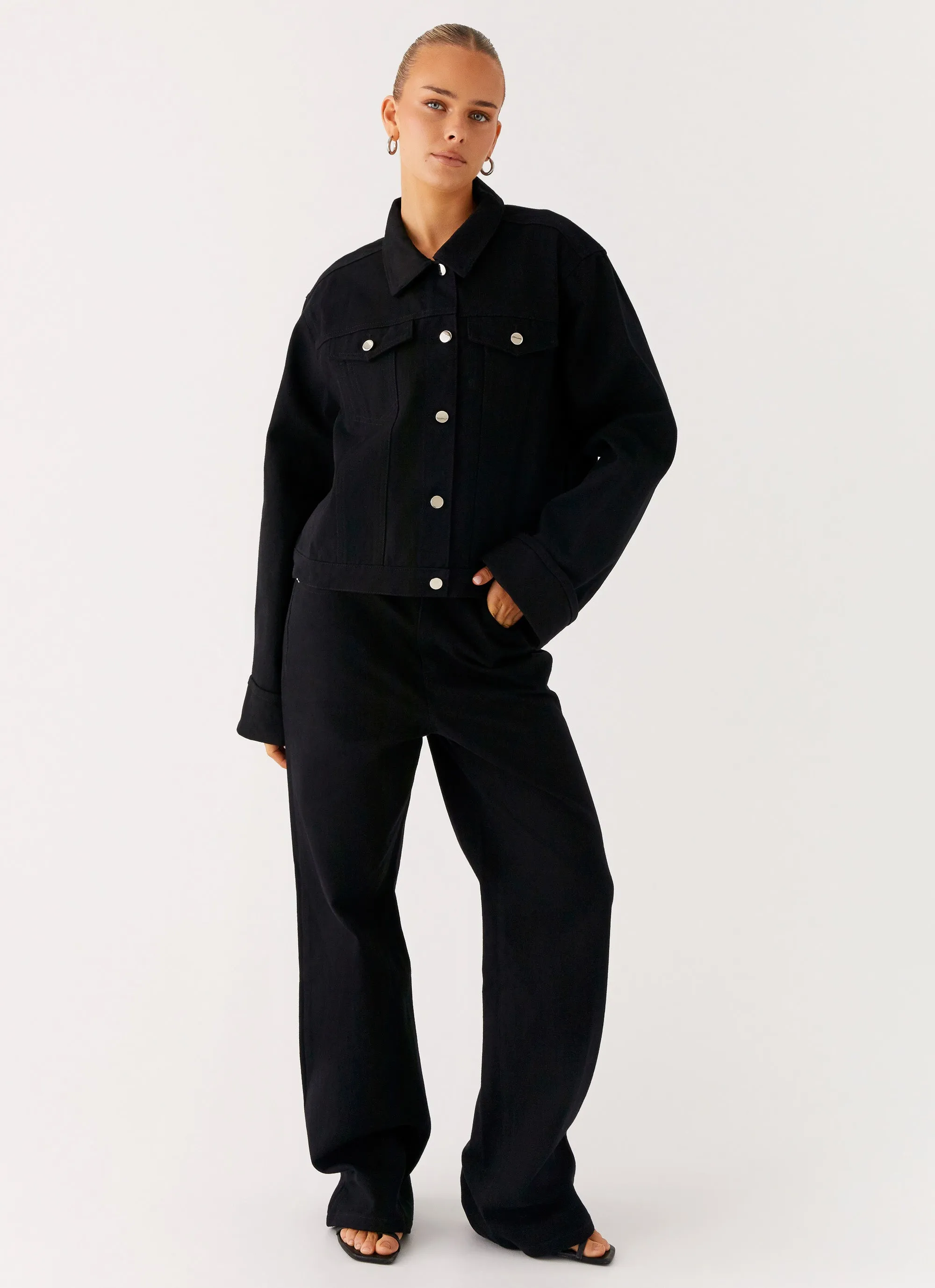 moonlight Back Again Oversized Denim Jacket - Black