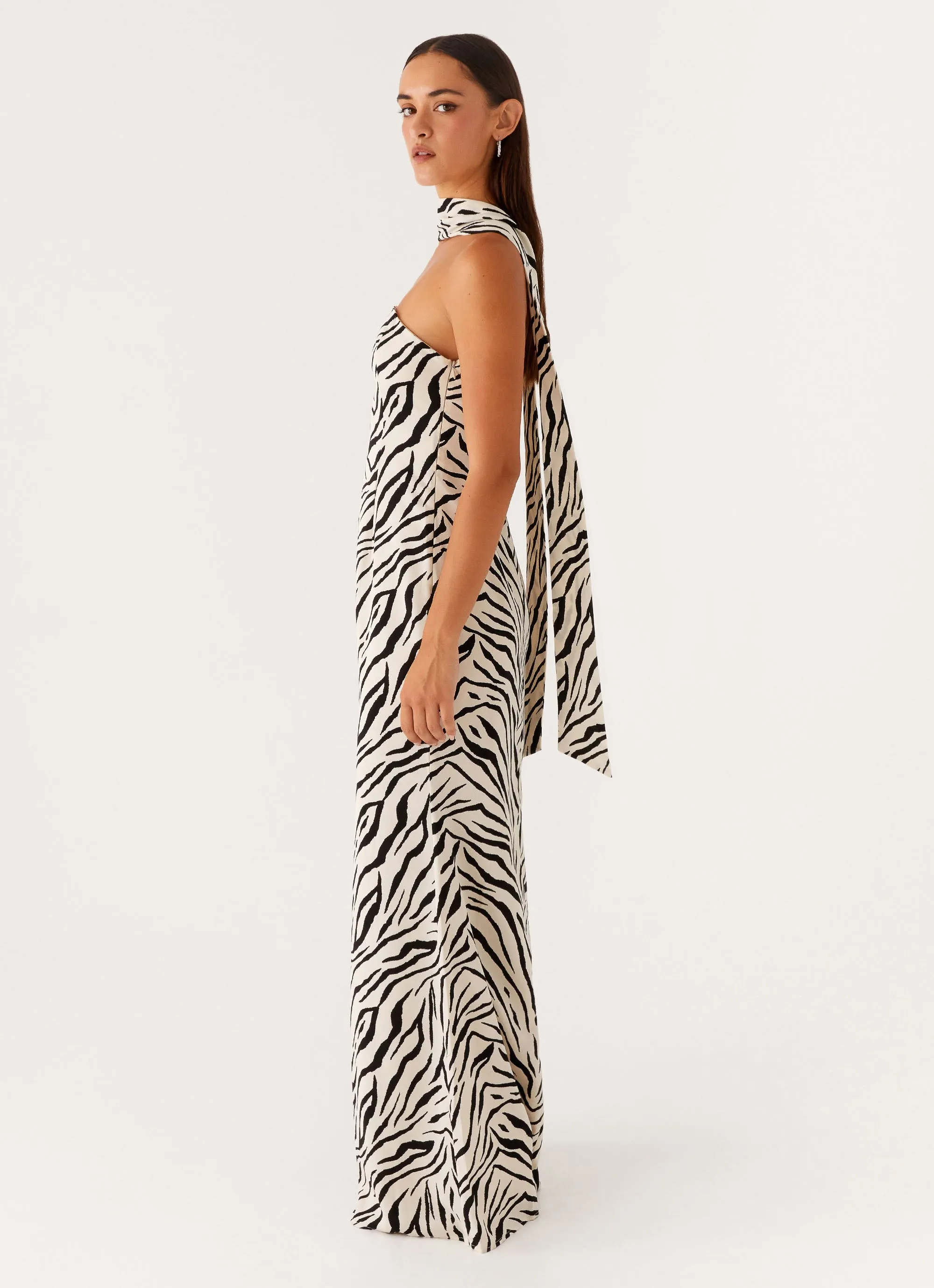 Vintage-Inspired Sleek Comfort Jigsaw Strapless Maxi Dress - Zebra