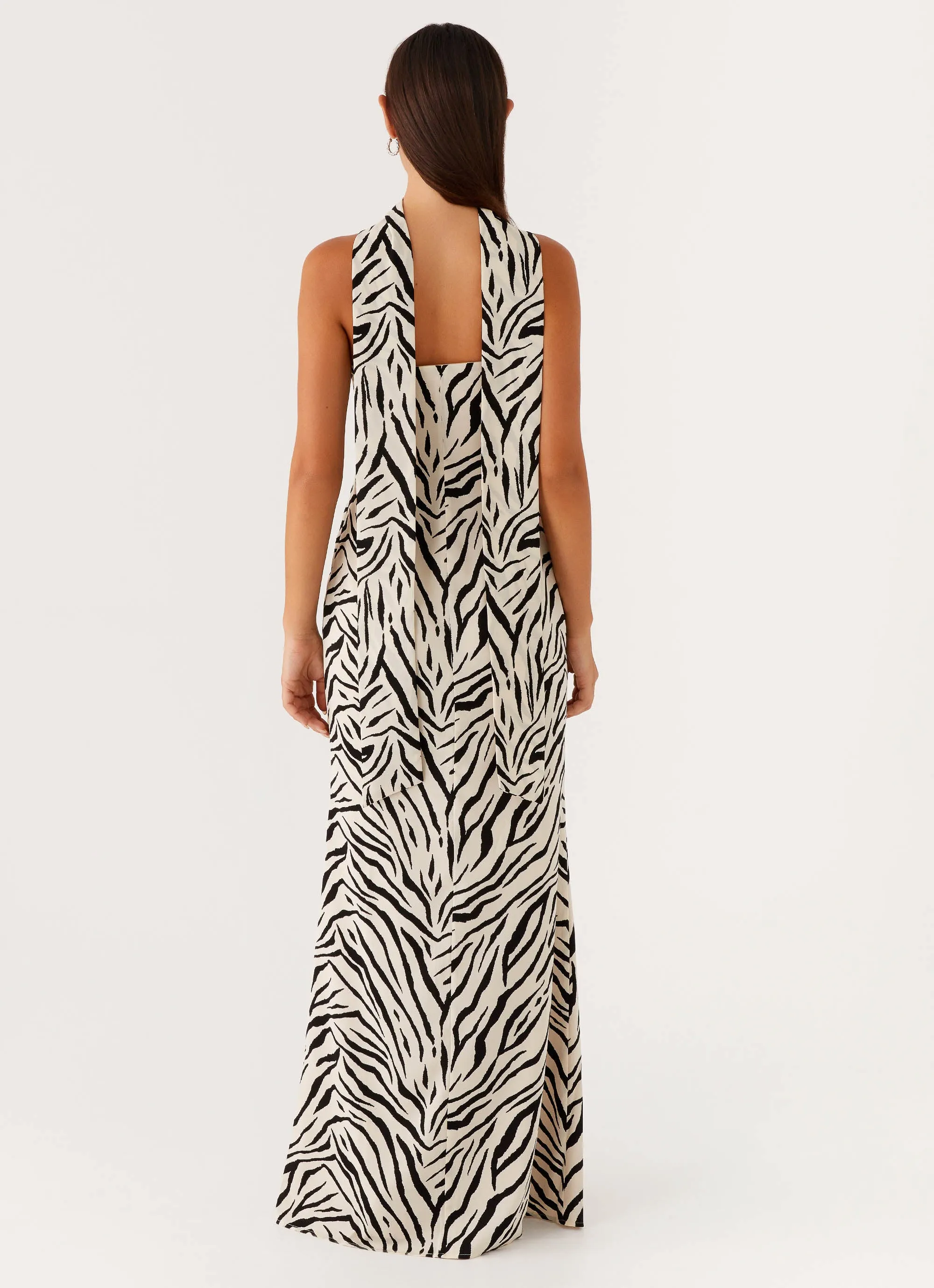 Elegant Style Jigsaw Strapless Maxi Dress - Zebra