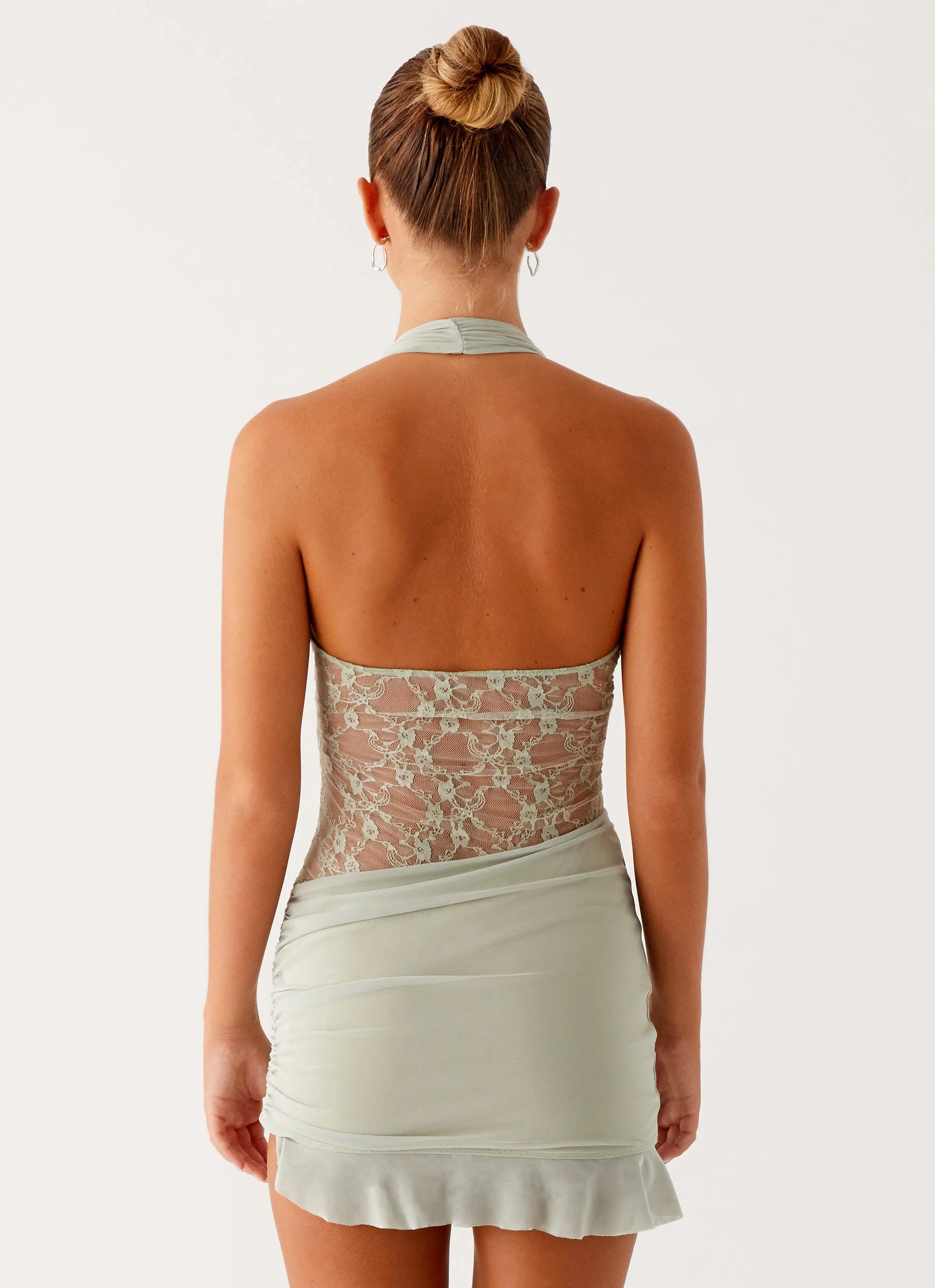 Simple Outfit Bohemian vibe Tate Mesh Mini Dress - Sage