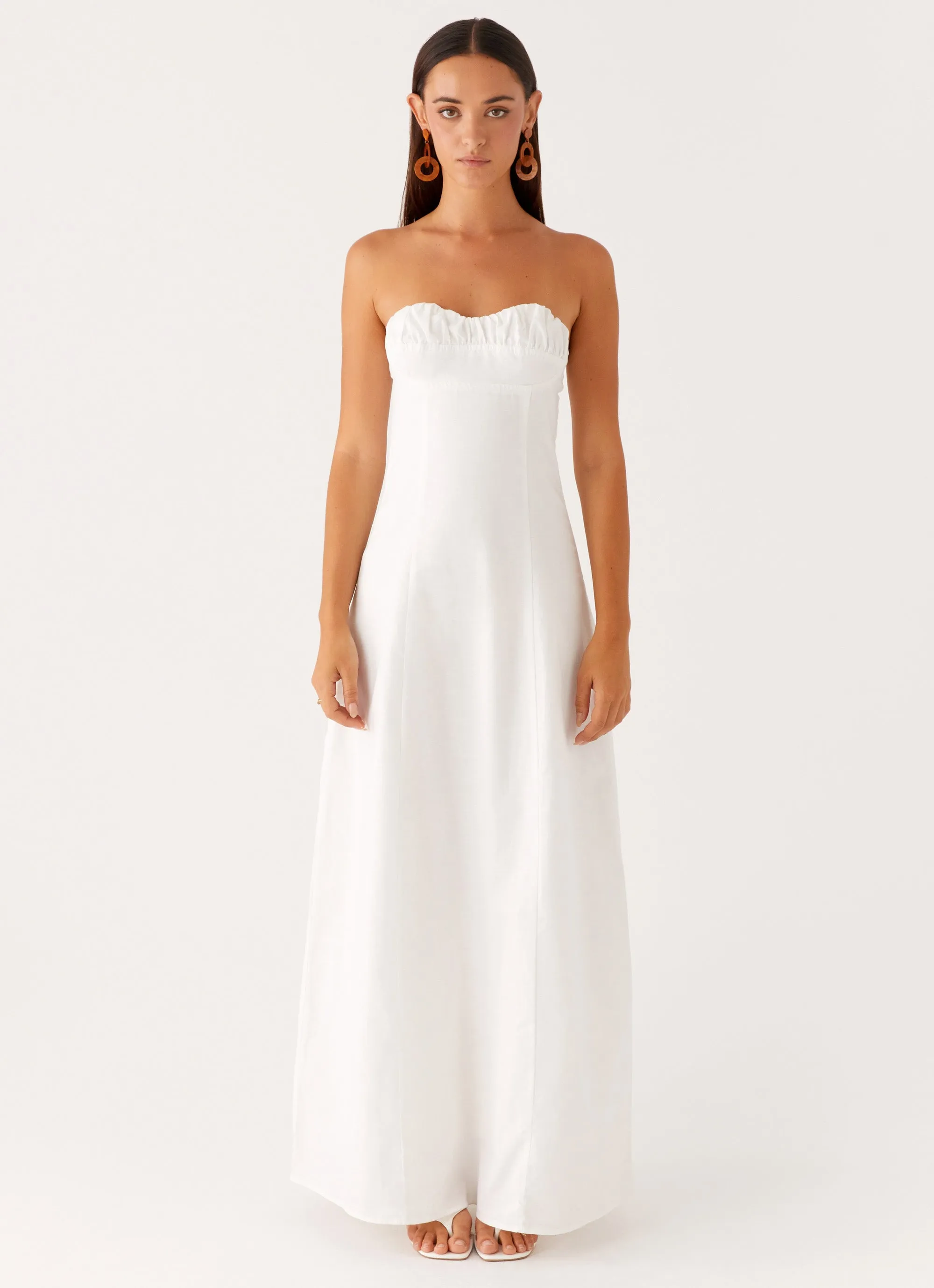 garden wedding Chilly Day Wear Tayla Linen Maxi Dress - White
