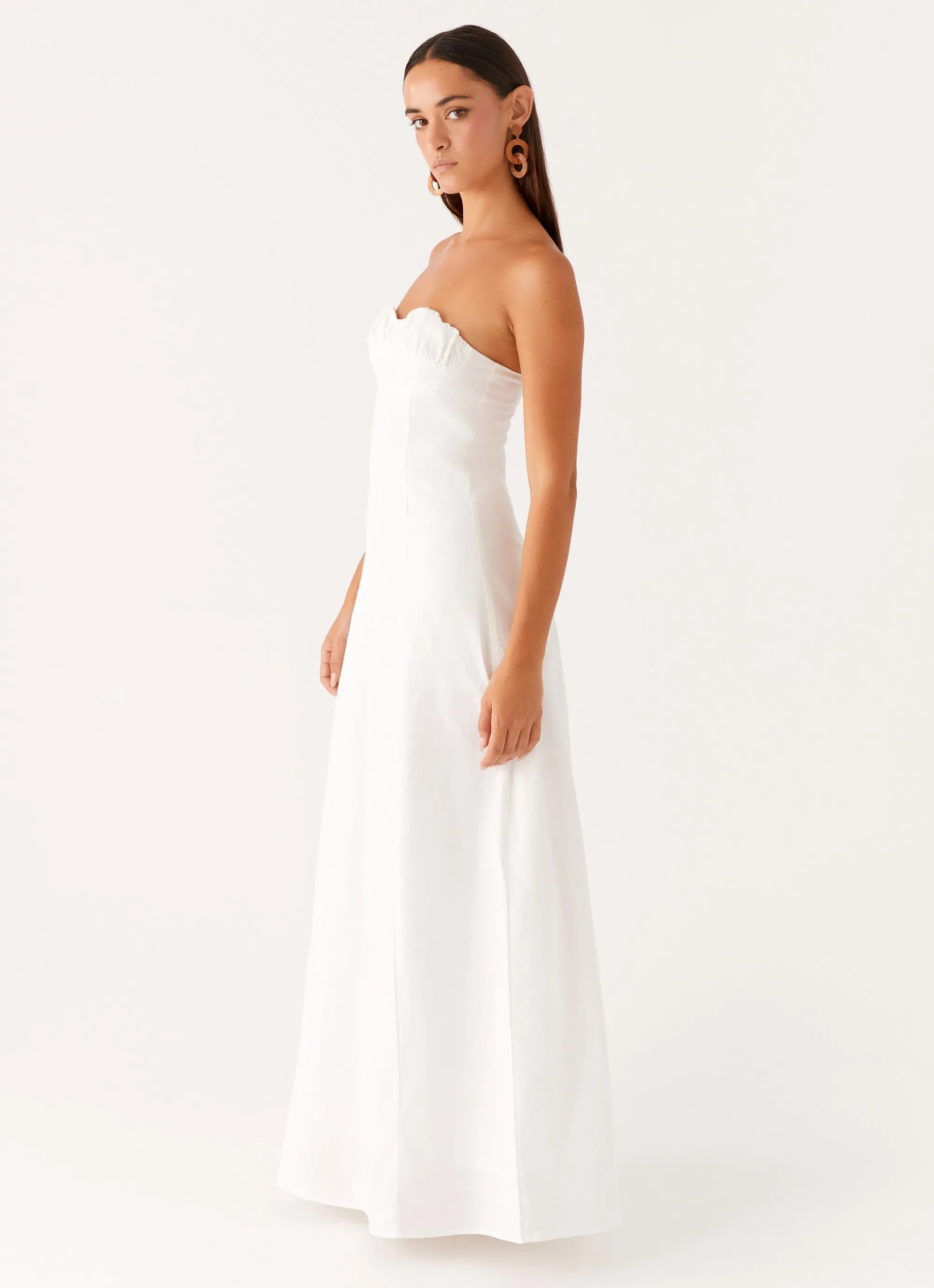 Tayla Linen Maxi Dress - White Sophisticated Wear Dropped-Waist