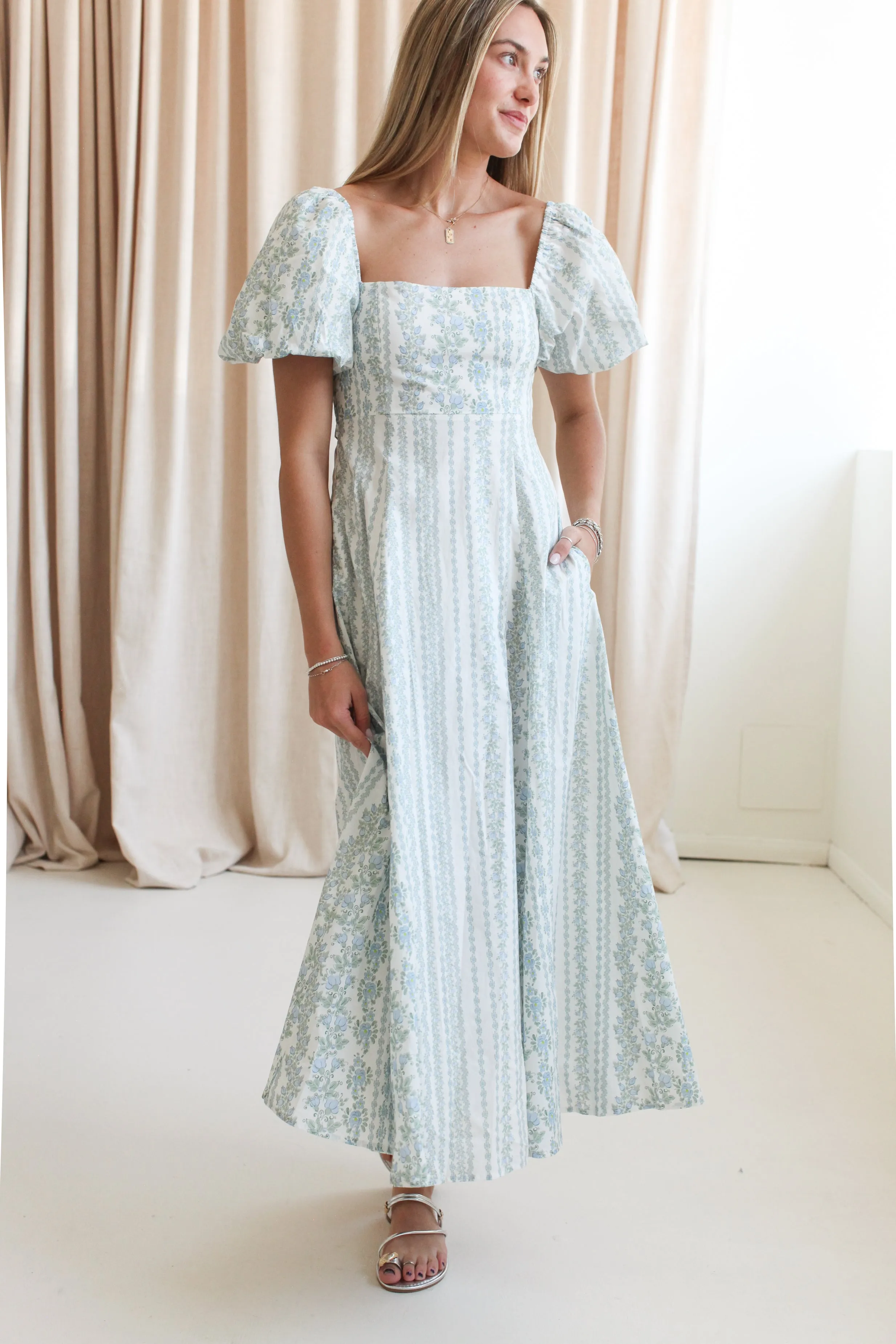 Taylor Puff Sleeve Maxi Dress Drawstring-Waist Relaxed Style Wear