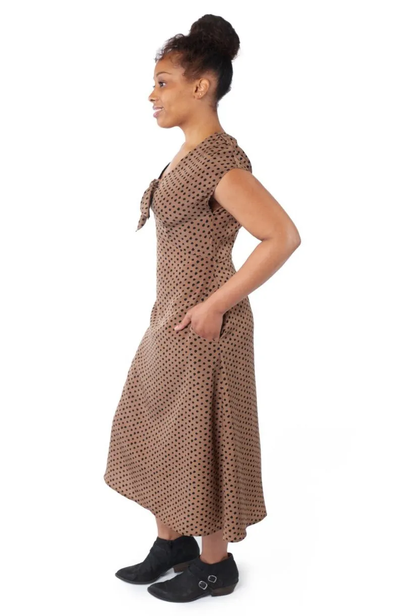 Tatiana Dress in Mocha Dot Semi Sheer Trendy midi dress