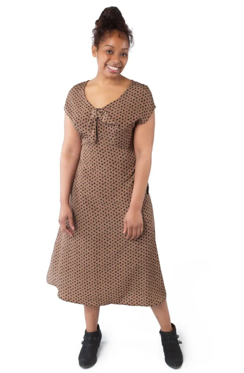 Silky-Lining Tatiana Dress in Mocha Dot