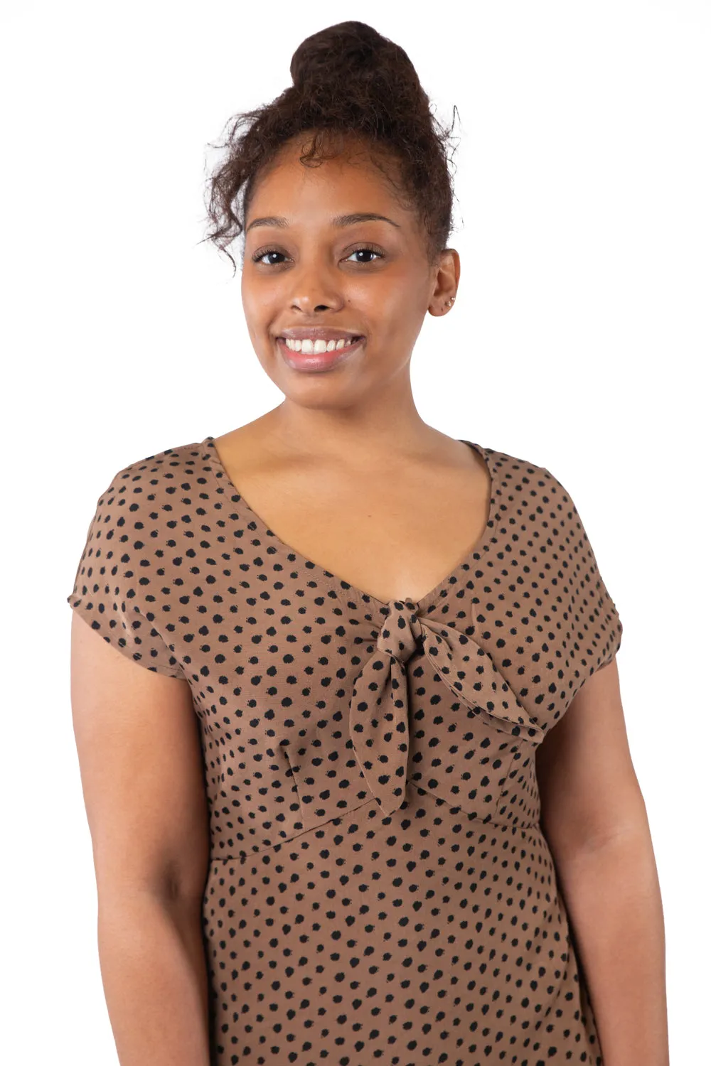 Tatiana Dress in Mocha Dot Floating Shape Perfect Layer