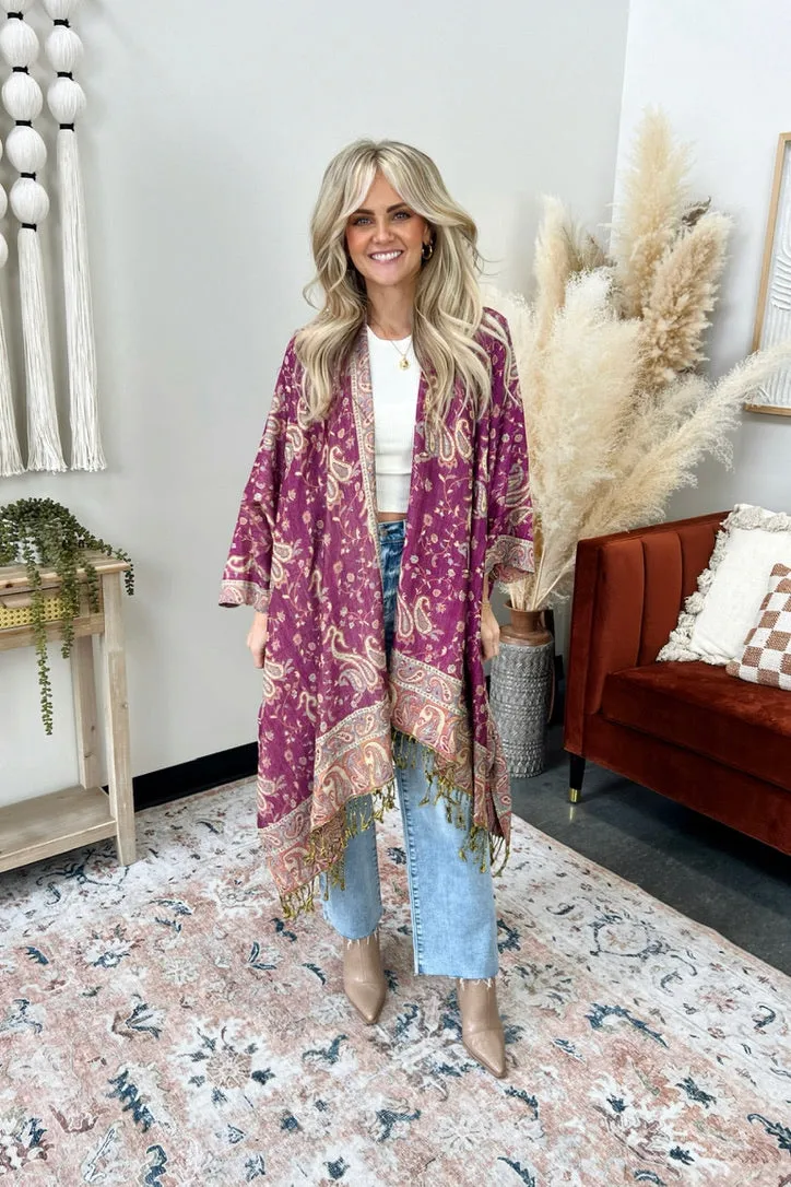 High Density Knit RibbedHemline Pondicherry Woven Kimono