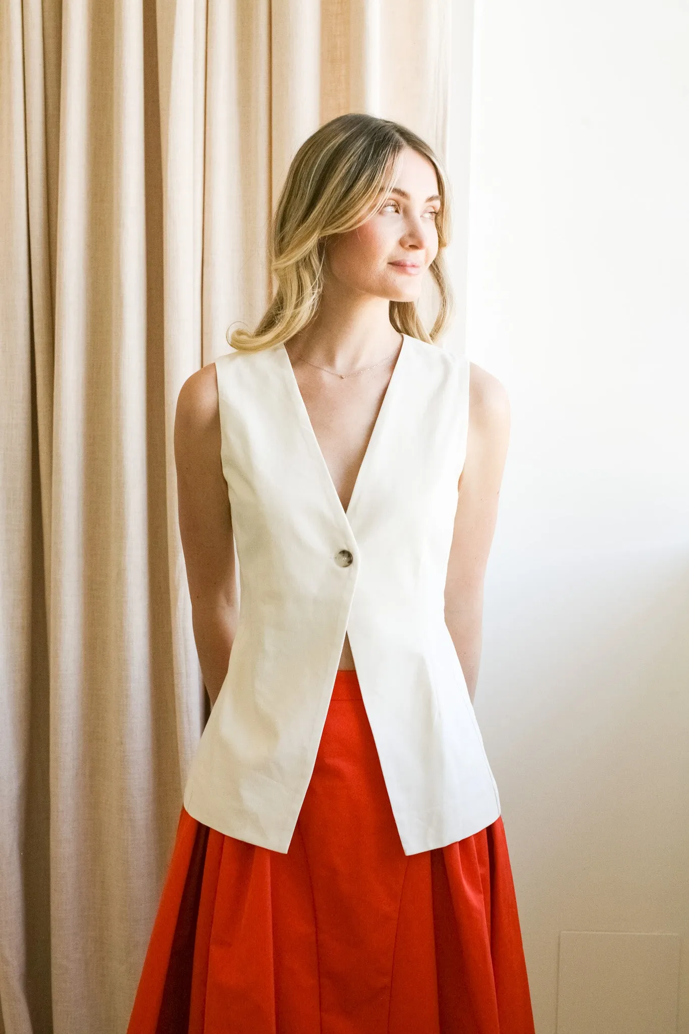 Junie Woven Vest Double Faced Jersey Knit Cozy Blouse