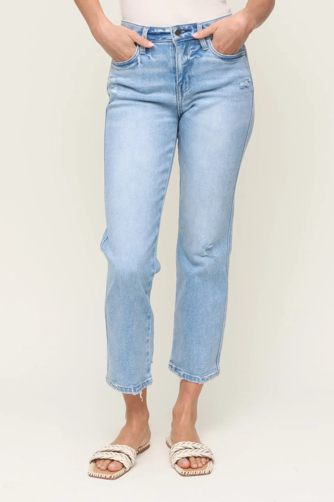 Recycled Polyester Low Bulk Material High Rise Straight Leg