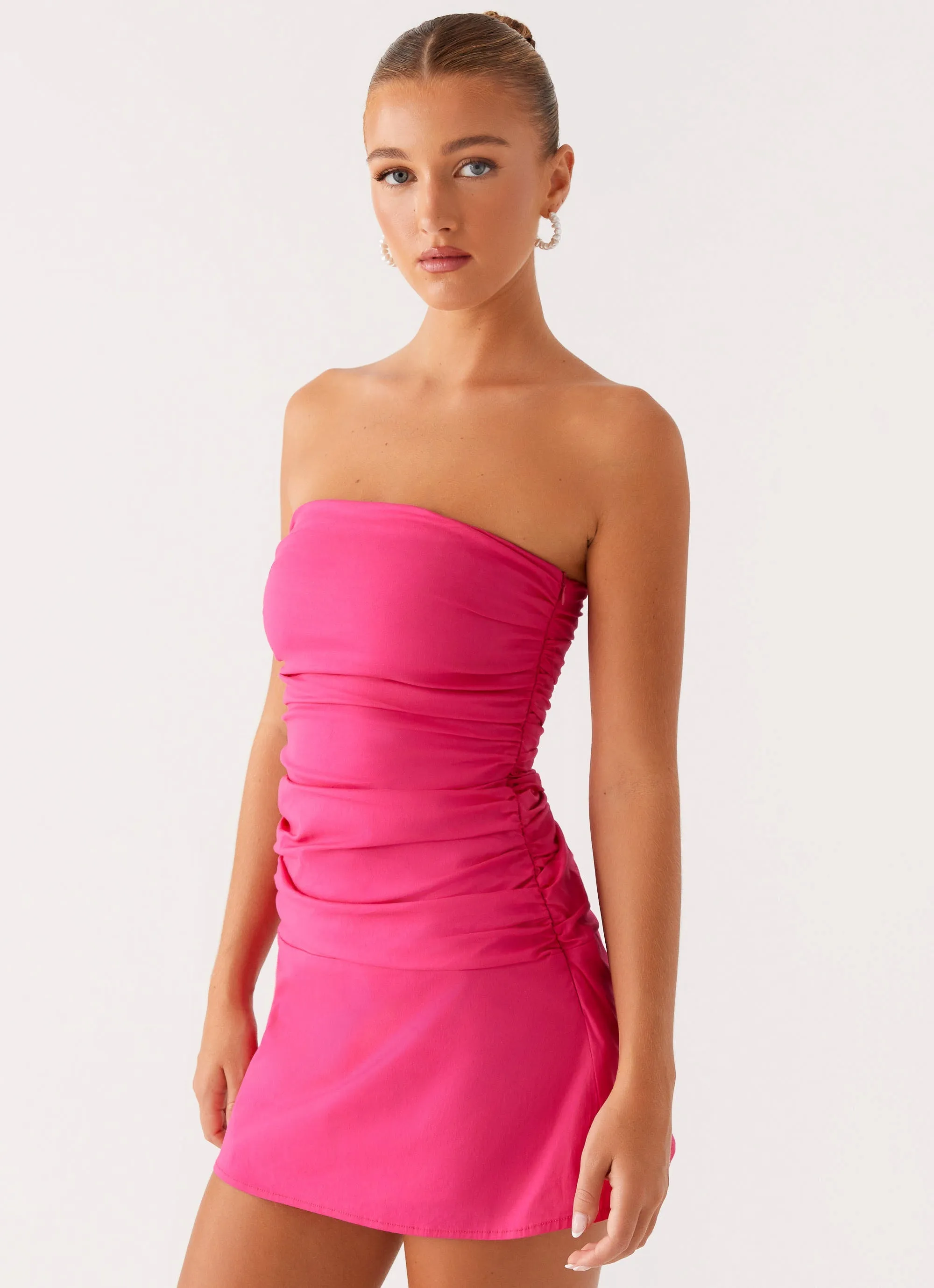 Terra Gathered Mini Dress - Fuchsia Invisible-Zip