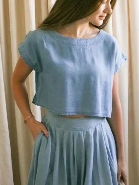 Tess Chambray Boxy Top Bound Seam Finish
