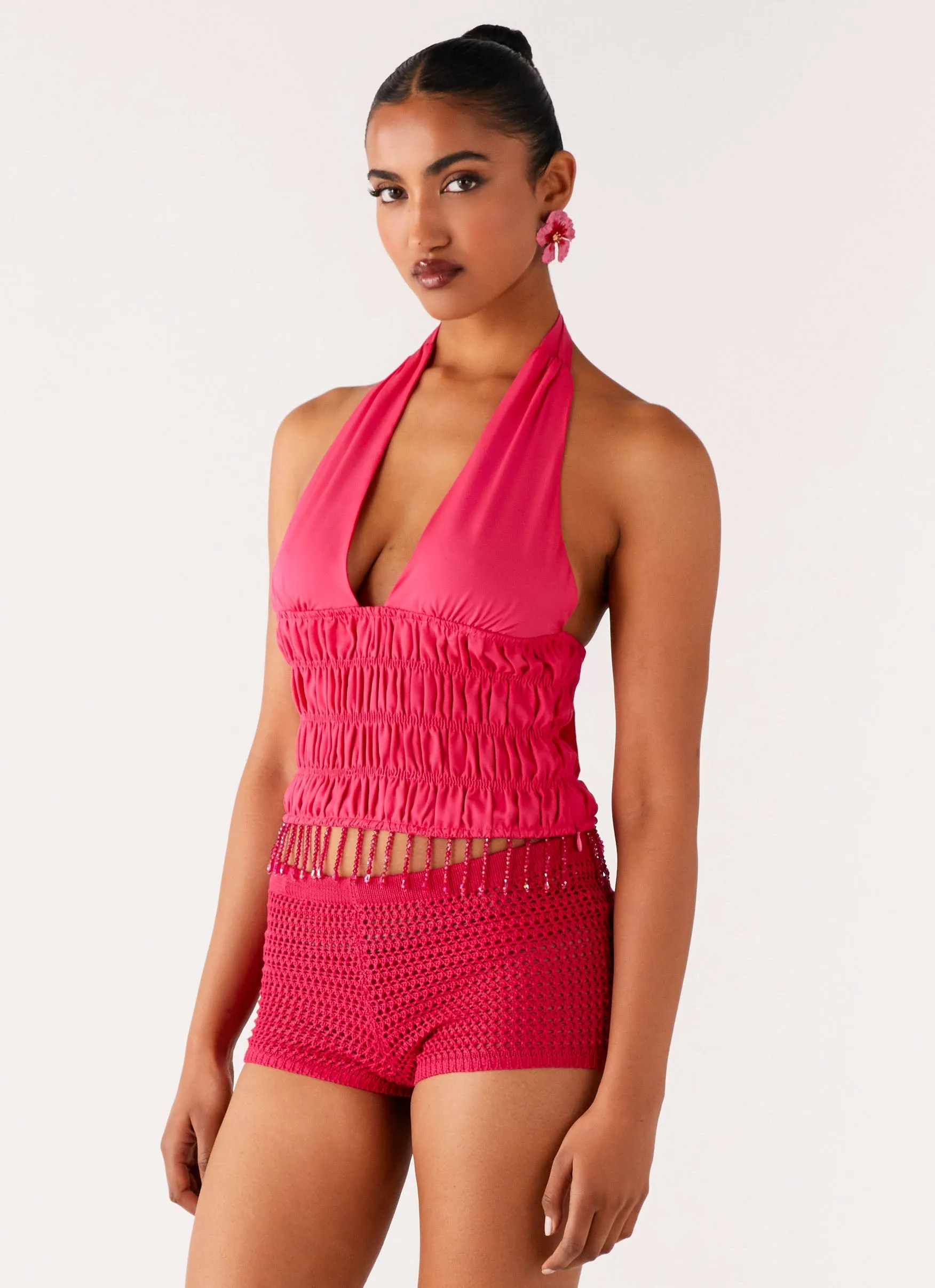 Classic Tank Teuila Beaded Top - Fuchsia