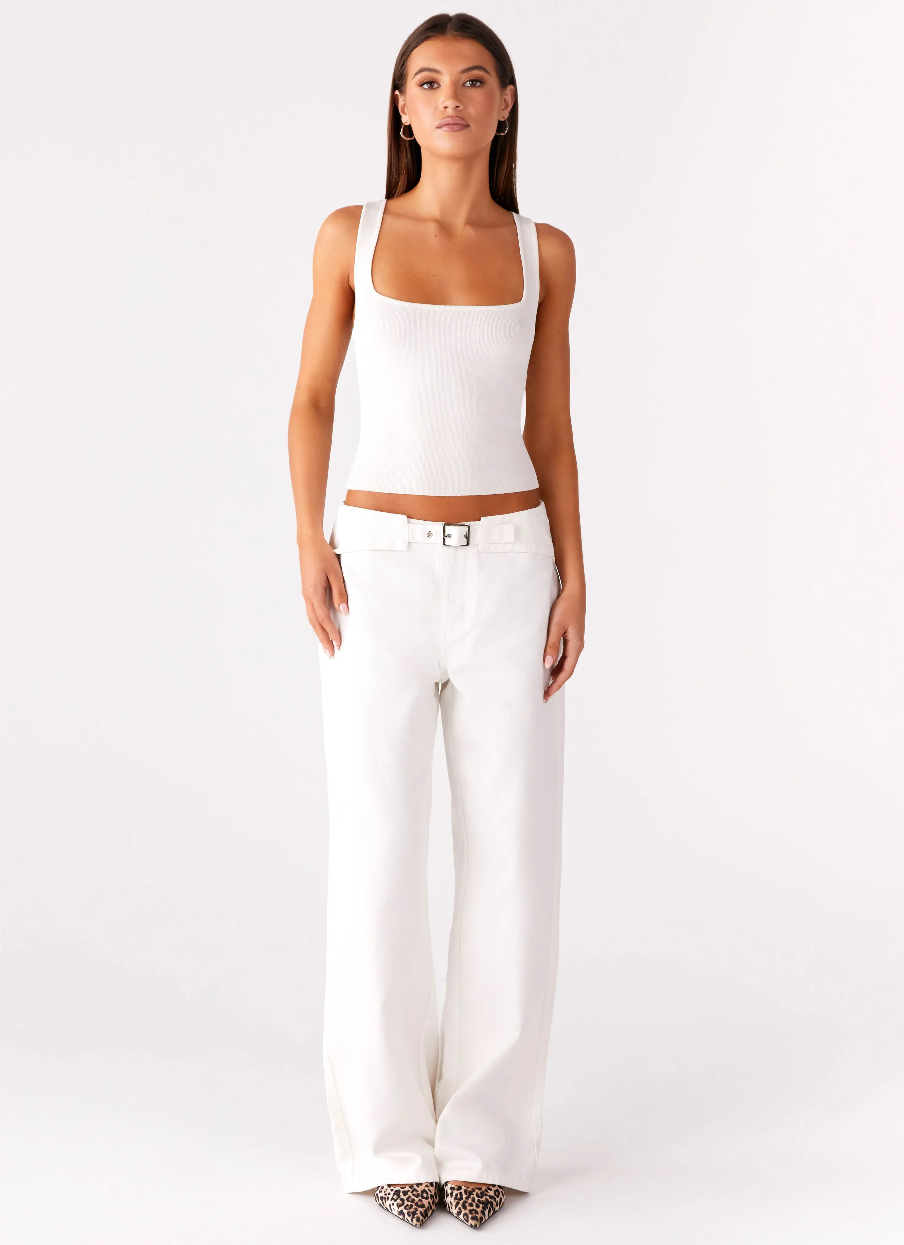 Texas Low Rise Jeans - White Non Restrictive Thigh Chill Vibes
