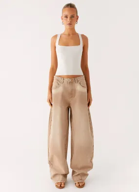 Khalil Baggy Jeans - Tan Brunch Outfit Classic Wear Luxury Go Anywhere Look