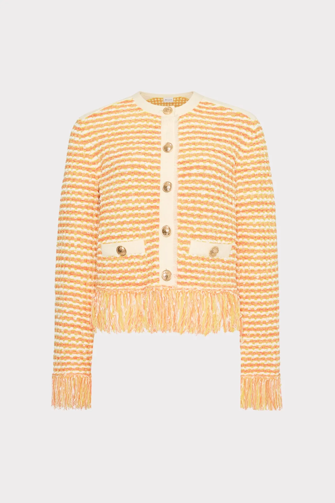 Textured Fringe Trim Cardigan Cool Climate