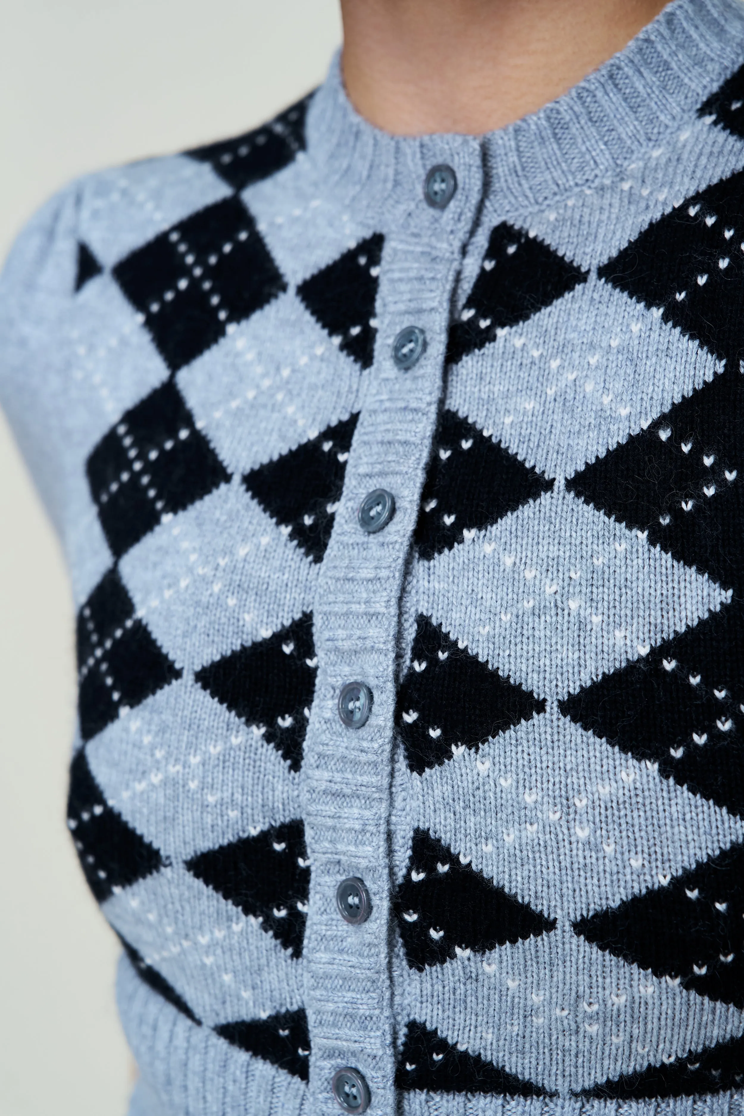 The Sweet Argyle Wool Cardigan Soft Microfiber Surface Simple Form