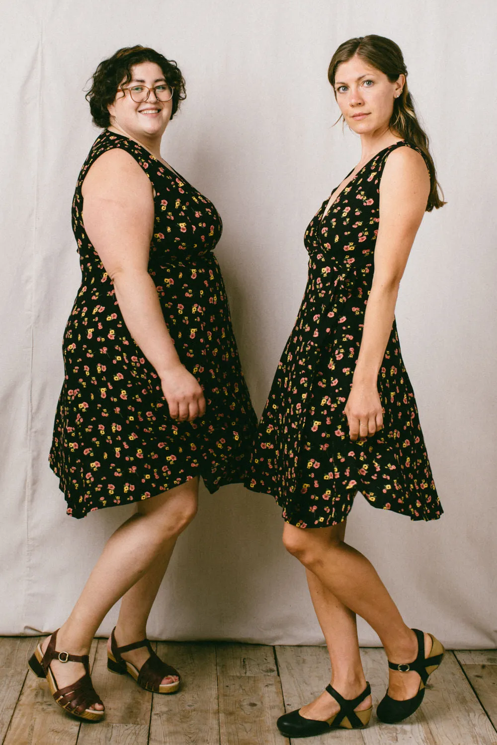 Saturated Hue Thea Dress in Black Floral Challis