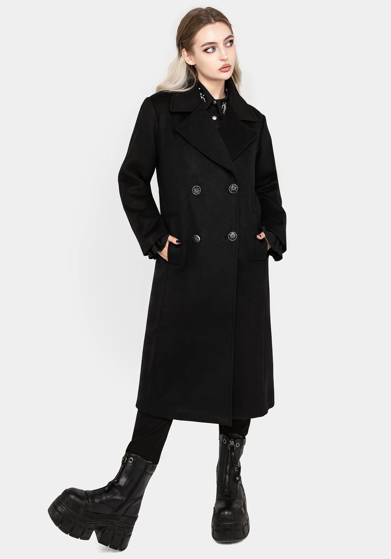 Cold Day Look Reinforced Elbow Panels Theia Double Breasted Longline Wool Blend Coat