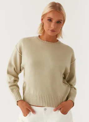 Thelma Oversized Knit Sweater - Pastel Green DoubleLayeredHem DoubleLayeredCuffs