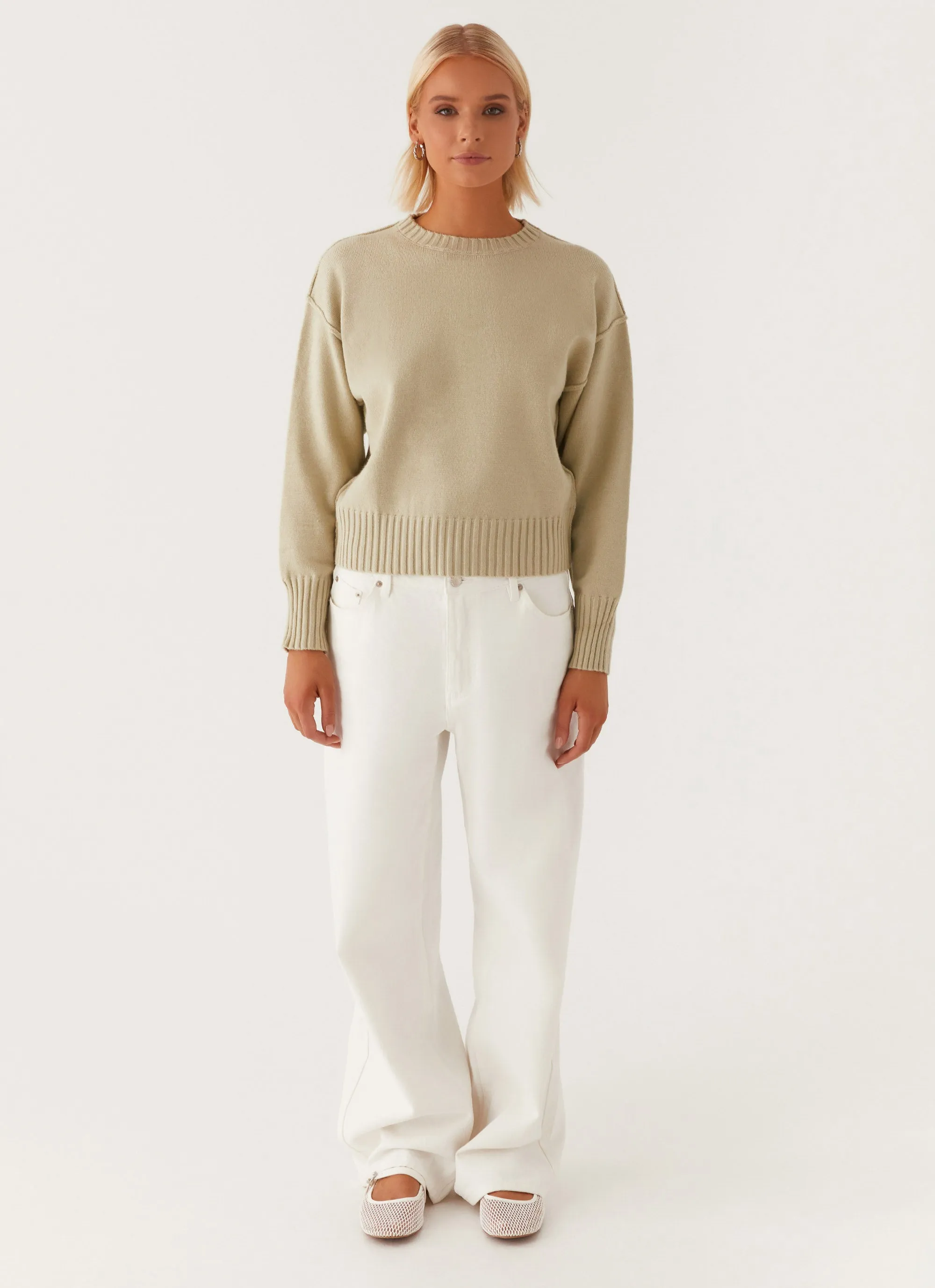Flexible Joint Articulation Non Restrictive Silhouette Thelma Oversized Knit Sweater - Pastel Green