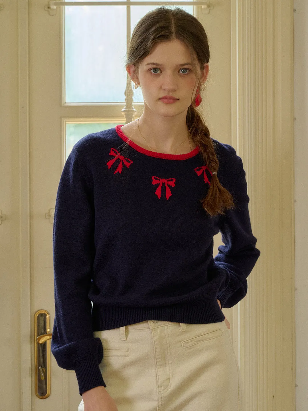 Trendy Cardigan ??Final Sale??Hilary Round Neck Bowknot Pullover Sweater