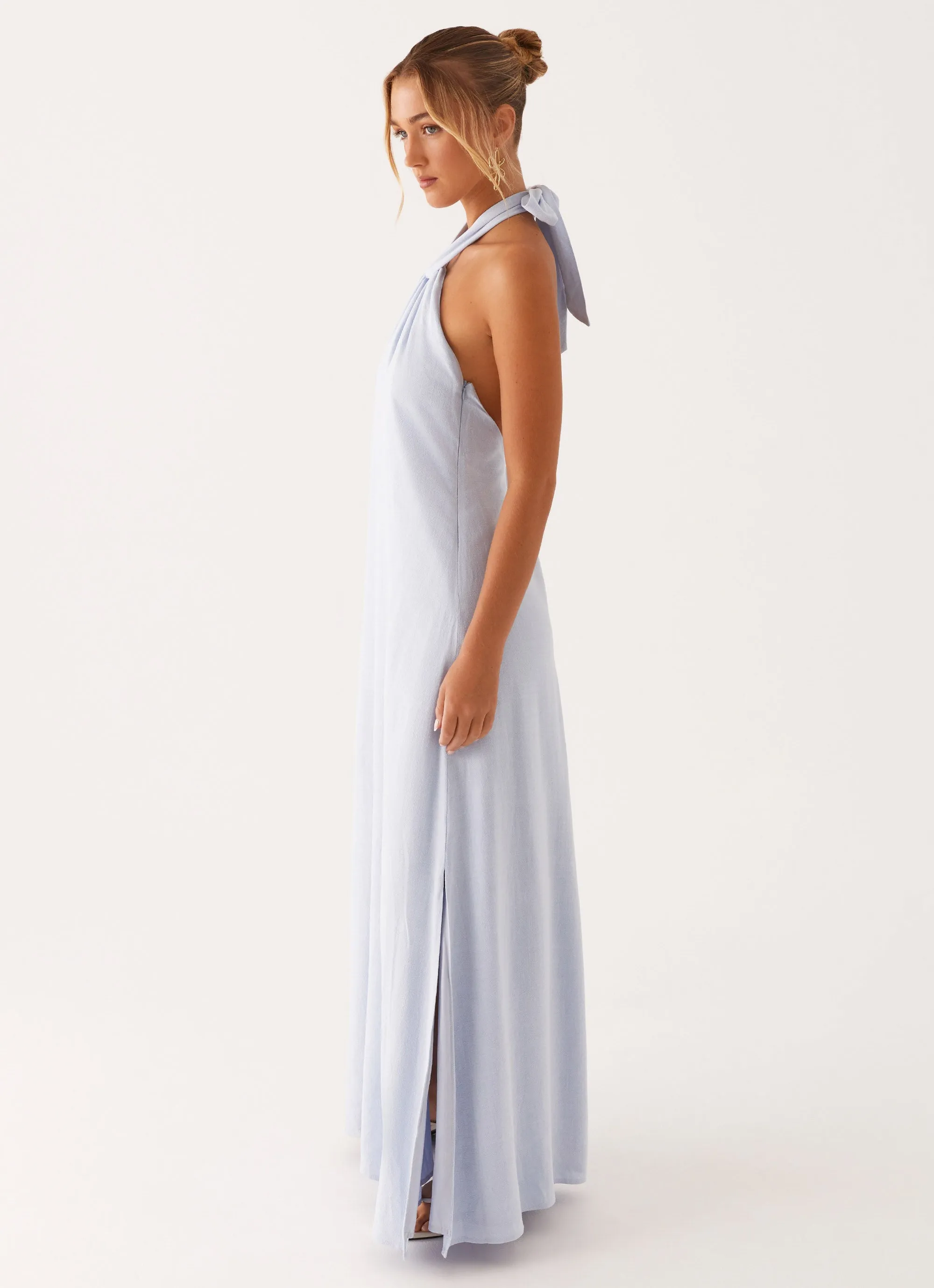 Golden Child Linen Maxi Dress - Blue Classic Tailoring