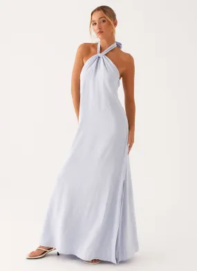 Comfortable Silhouette Golden Child Linen Maxi Dress - Blue